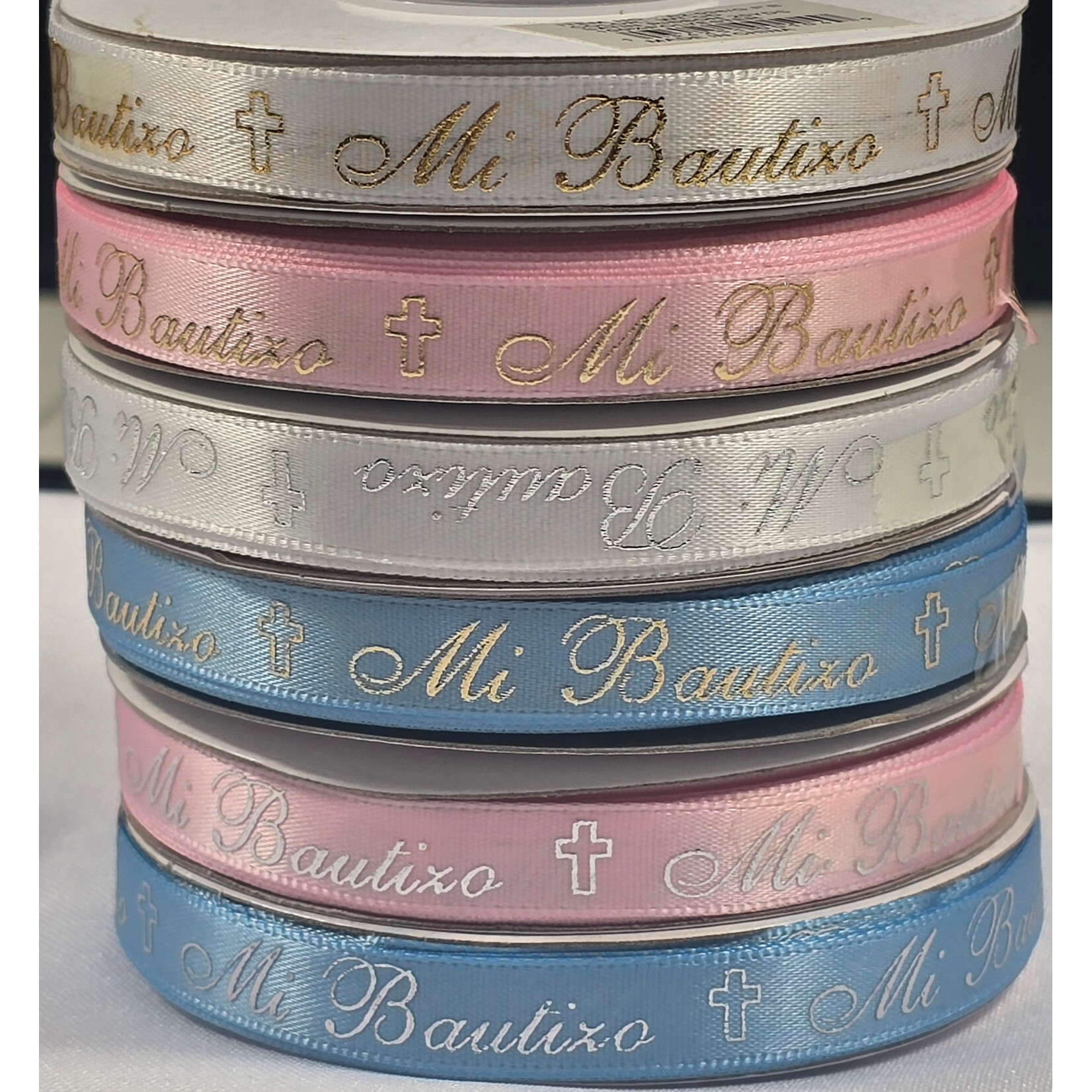 3/8" x 25 YD - "Mi Bautizo" Baptism Satin Ribbon Roll -