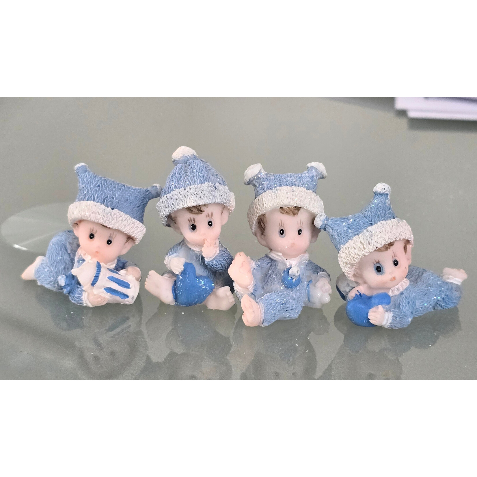 Hand Painted 1.5" Ceramic Baby (Set of 4) - Blue Baby Shower Gender Reveal Decorations Keepsakes