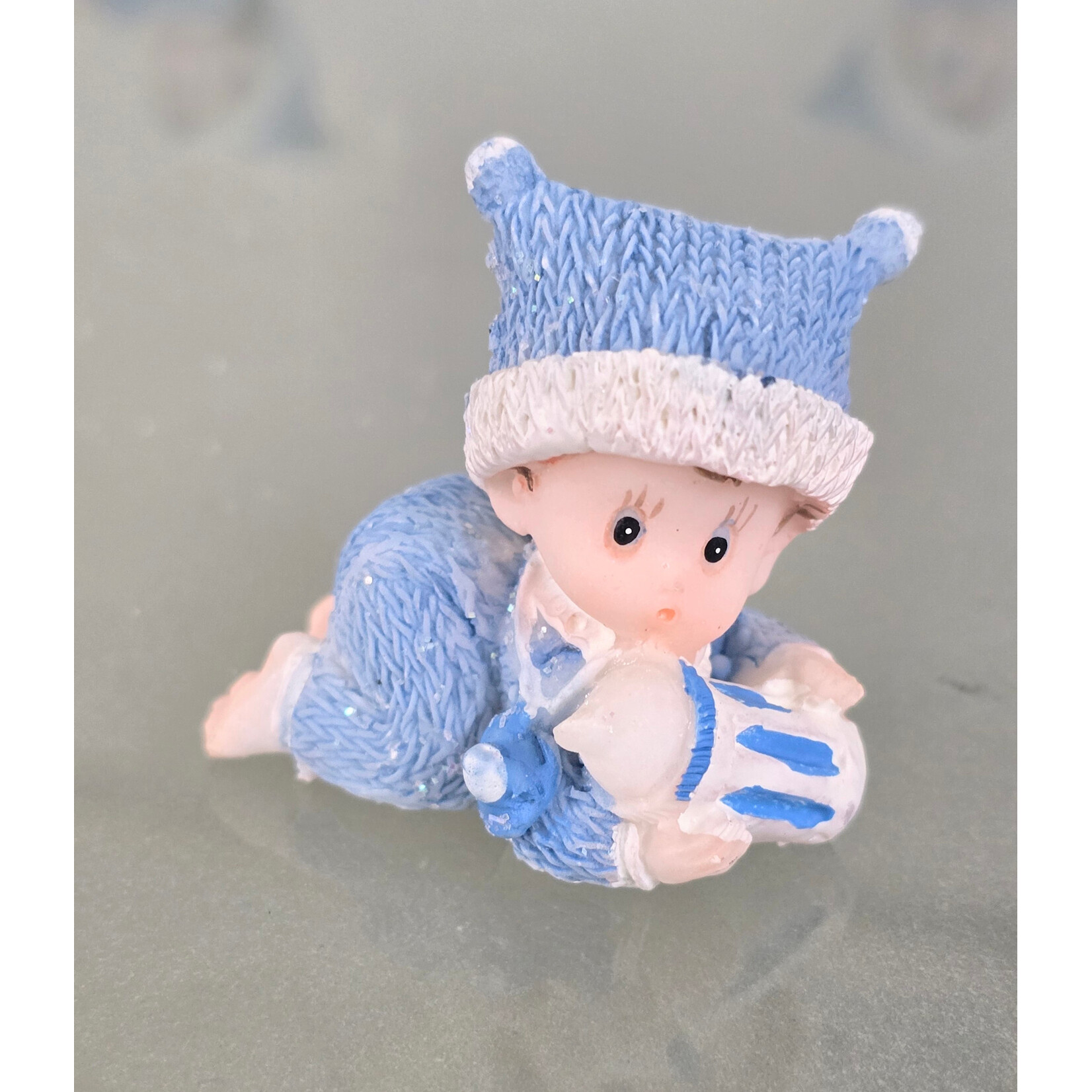 Hand Painted 1.5" Ceramic Baby (Set of 4) - Blue Baby Shower Gender Reveal Decorations Keepsakes