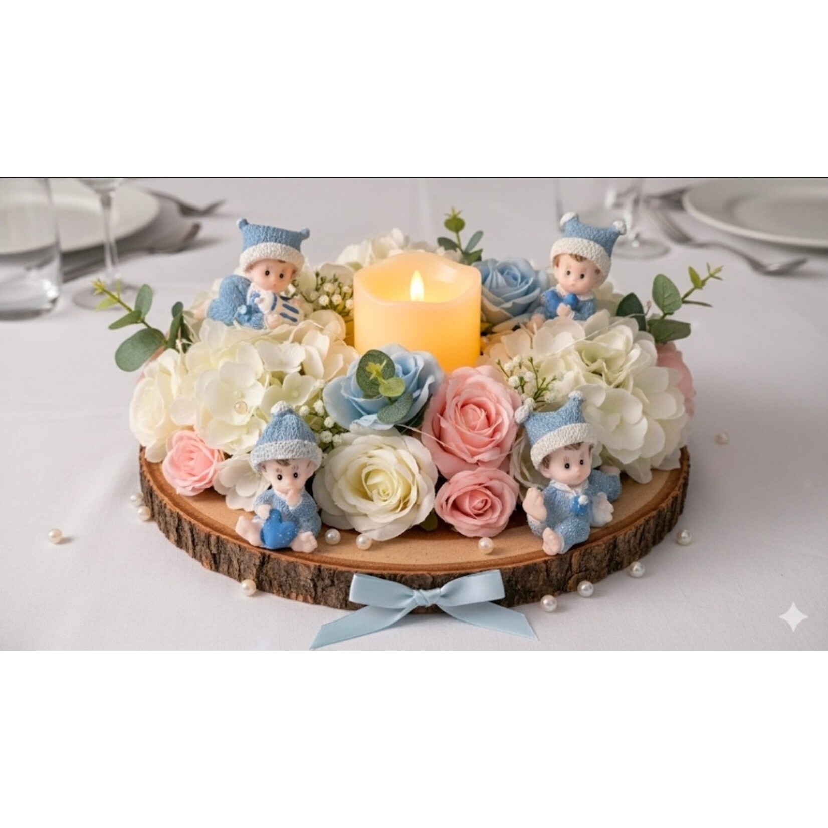 Hand Painted 1.5" Ceramic Baby (Set of 4) - Blue Baby Shower Gender Reveal Decorations Keepsakes