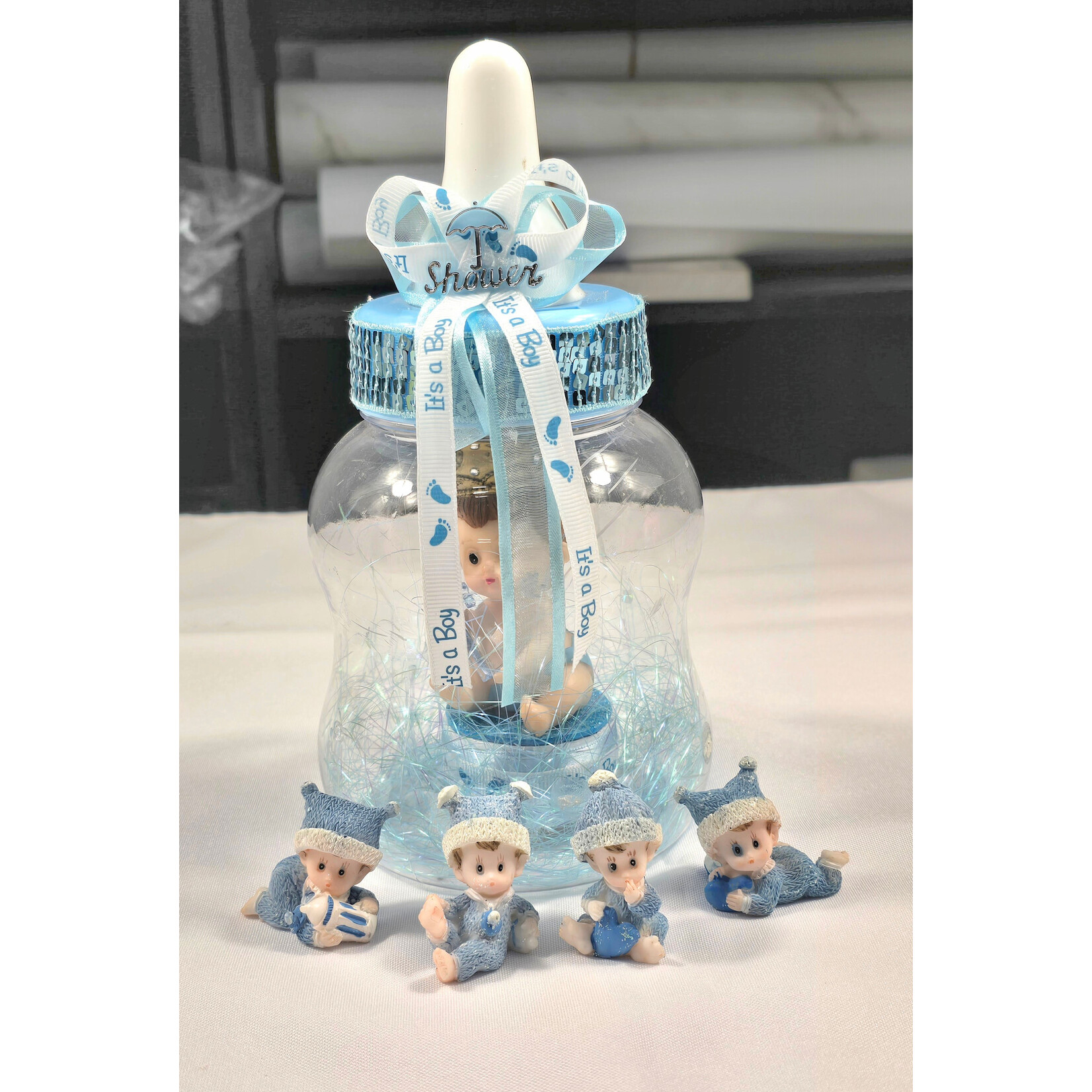 Hand Painted 1.5" Ceramic Baby (Set of 4) - Blue Baby Shower Gender Reveal Decorations Keepsakes