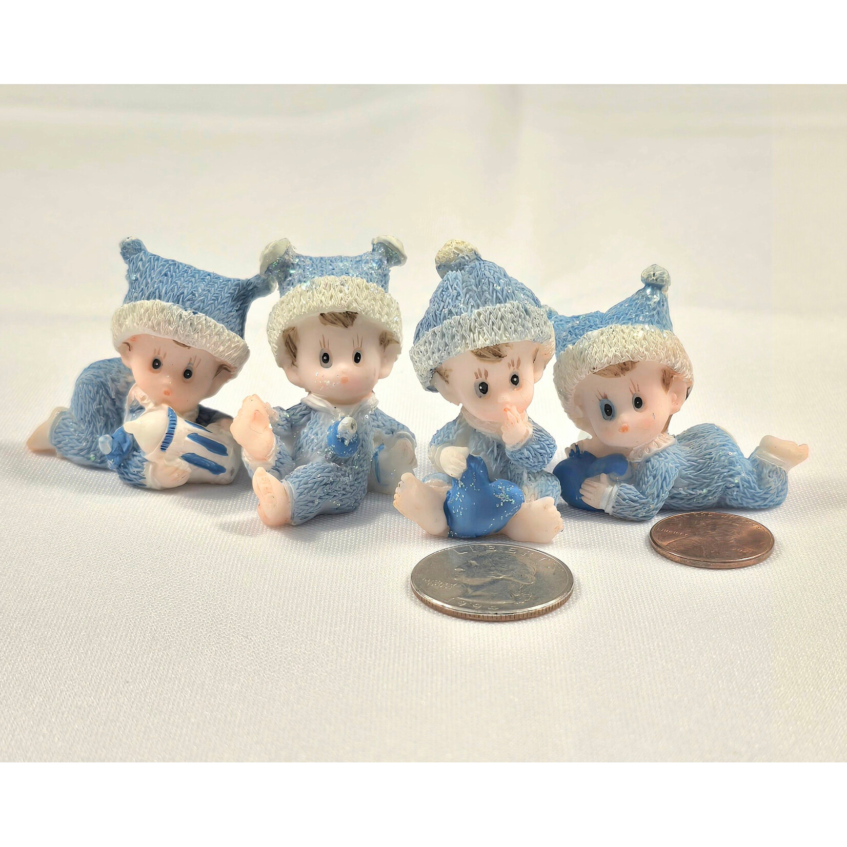 Hand Painted 1.5" Ceramic Baby (Set of 4) - Blue Baby Shower Gender Reveal Decorations Keepsakes