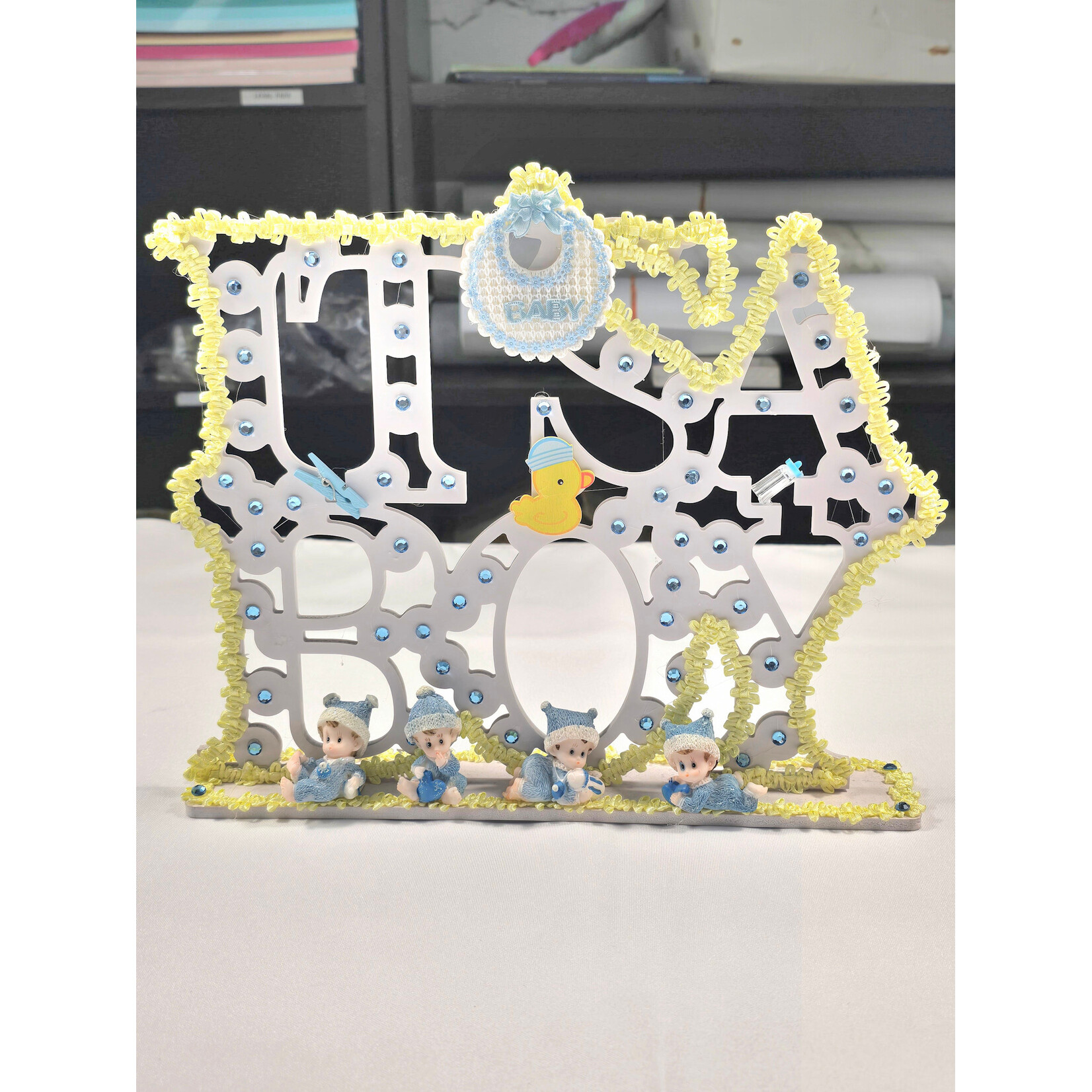 Hand Painted 1.5" Ceramic Baby (Set of 4) - Blue Baby Shower Gender Reveal Decorations Keepsakes