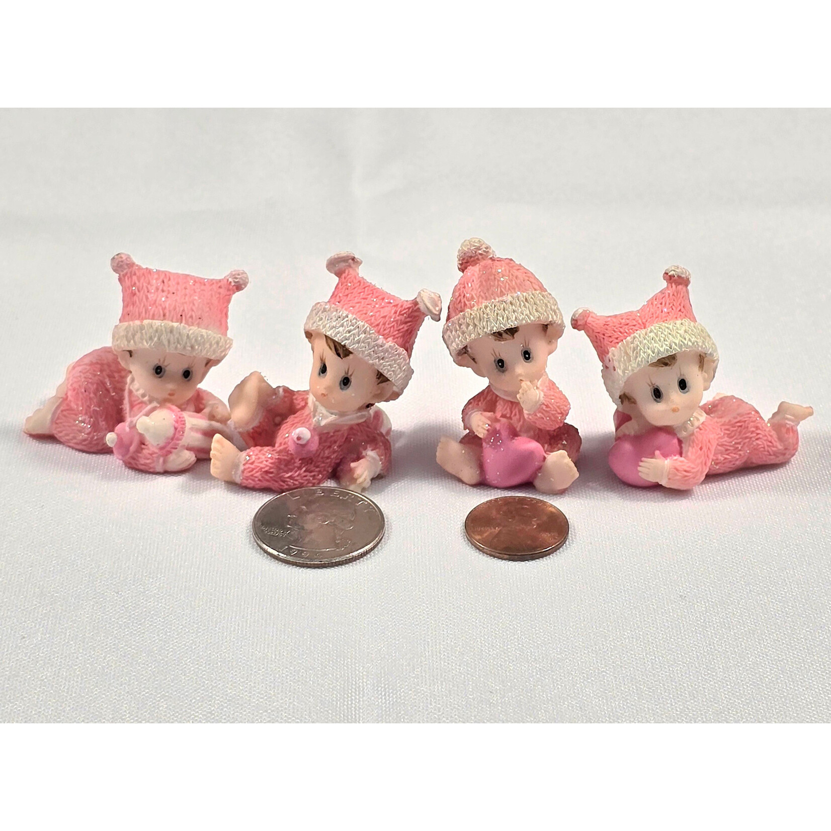 Hand Painted 1.5" Ceramic Baby (Set of 4) - Pink