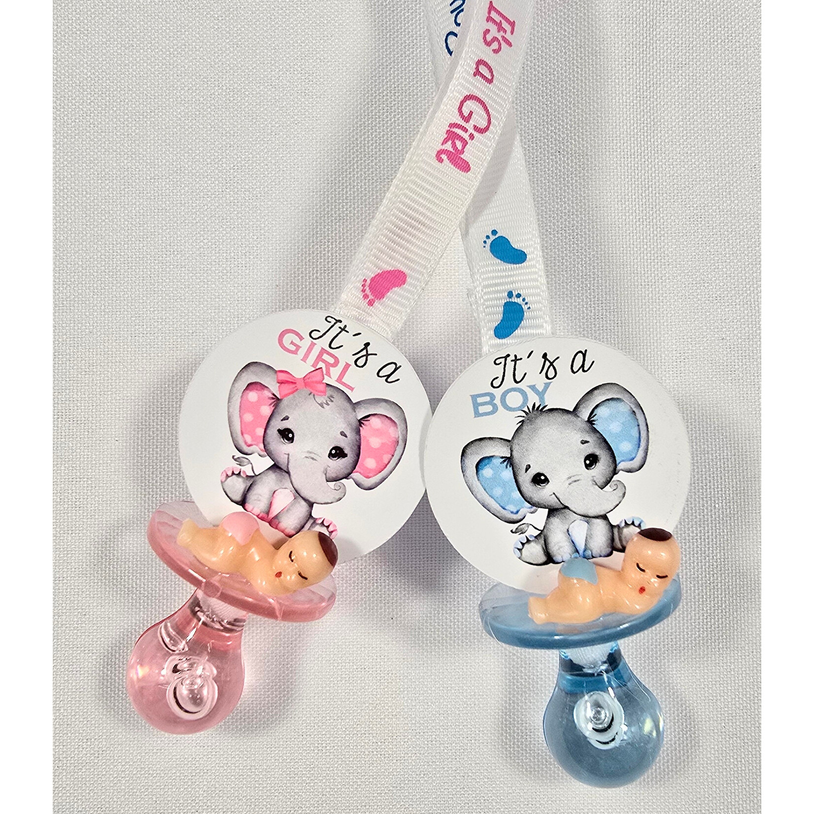 12pc Necklace Pacifiers w/ Elephant - Baby Shower Gender Reveal Games
