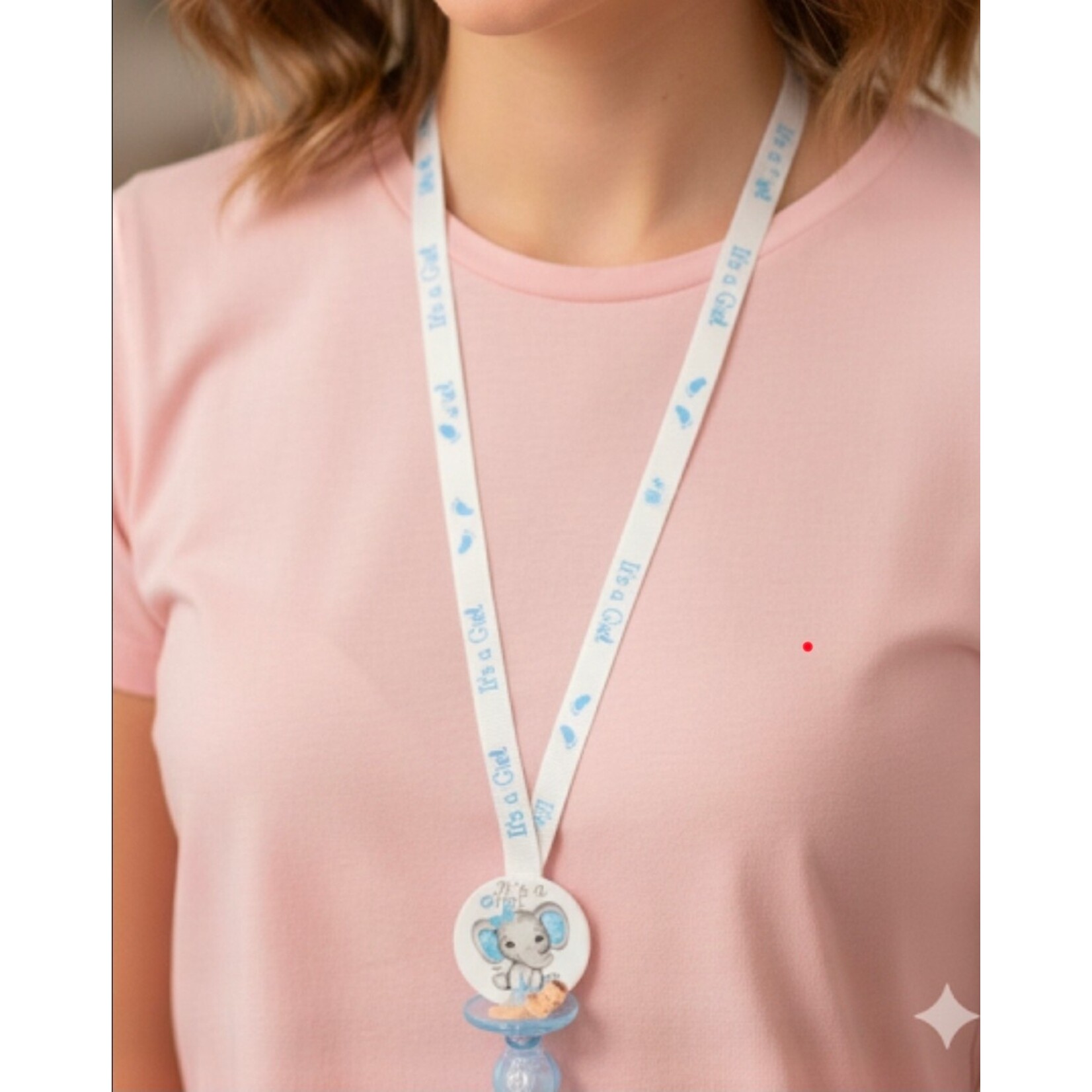 12pc Necklace Pacifiers w/ Elephant - Baby Shower Gender Reveal Games