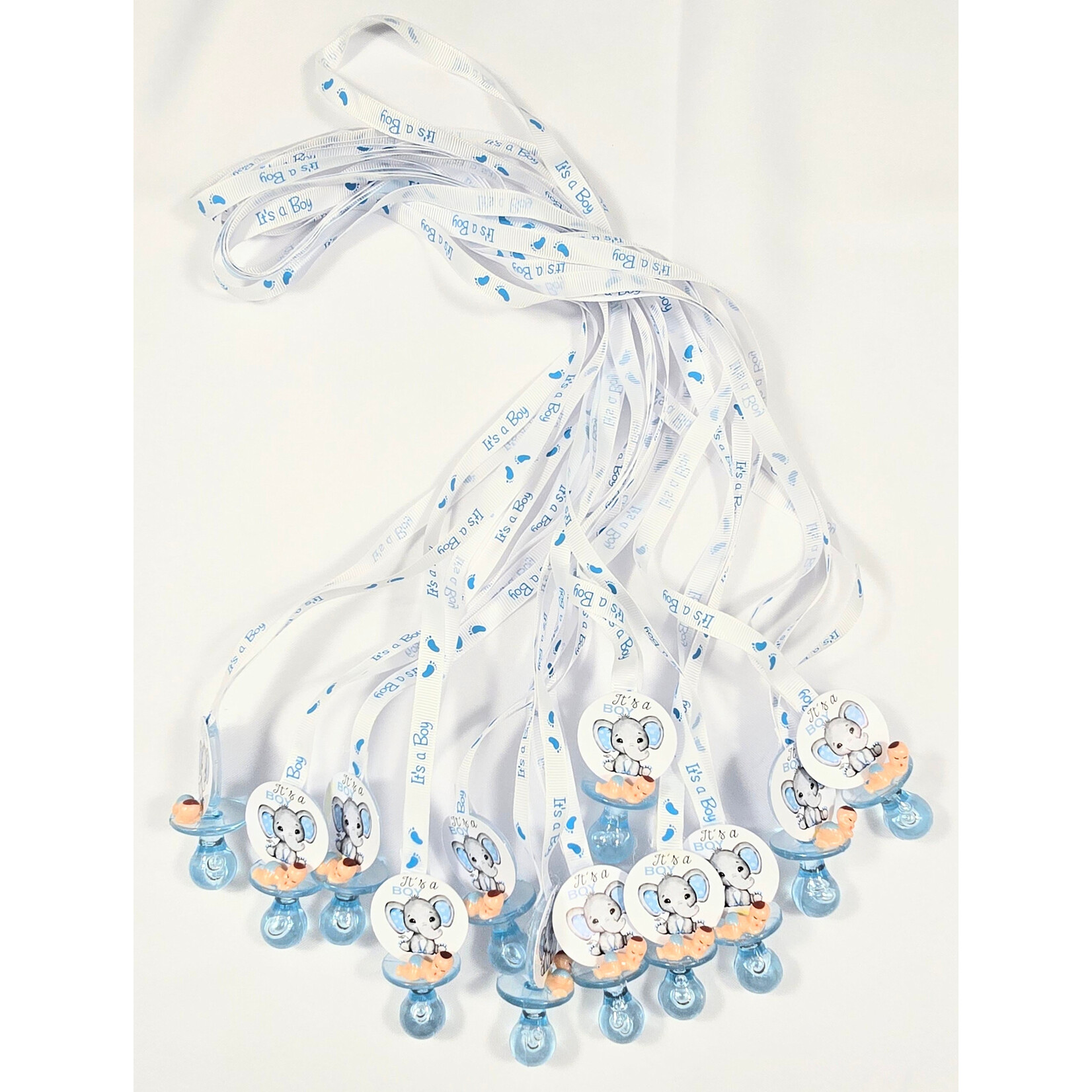 12pc Necklace Pacifiers w/ Elephant - Baby Shower Gender Reveal Games