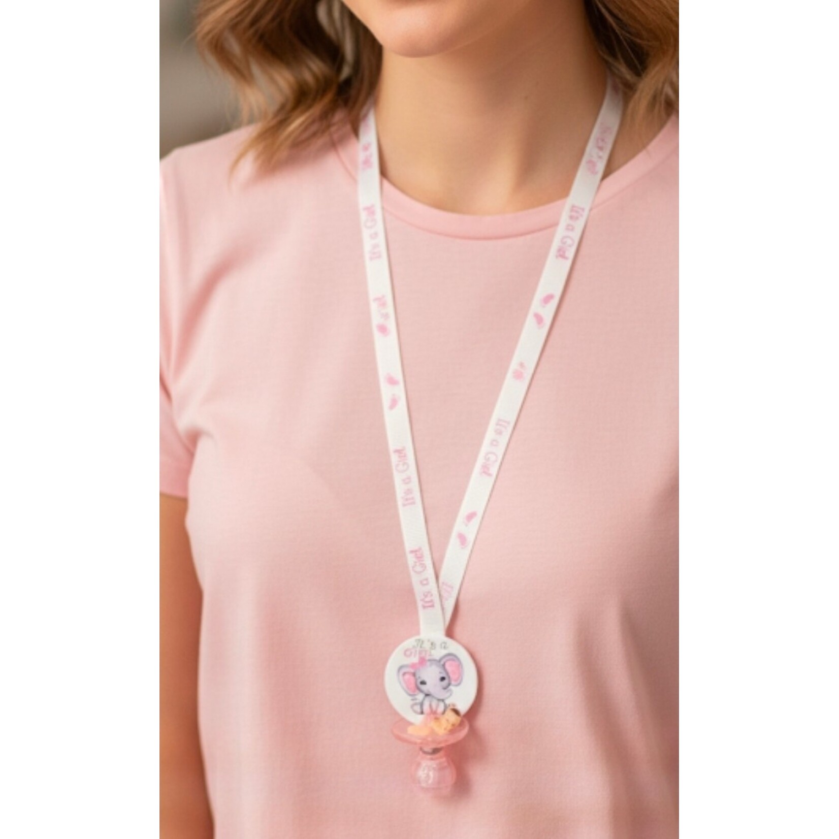 12pc Necklace Pacifiers w/ Elephant - Baby Shower Gender Reveal Games