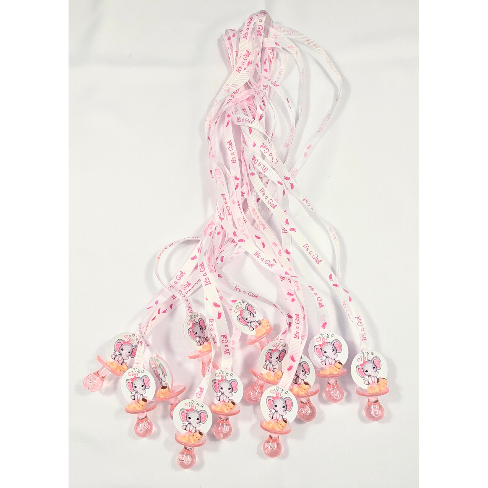 12pc Necklace Pacifiers w/ Elephant - Baby Shower Gender Reveal Games