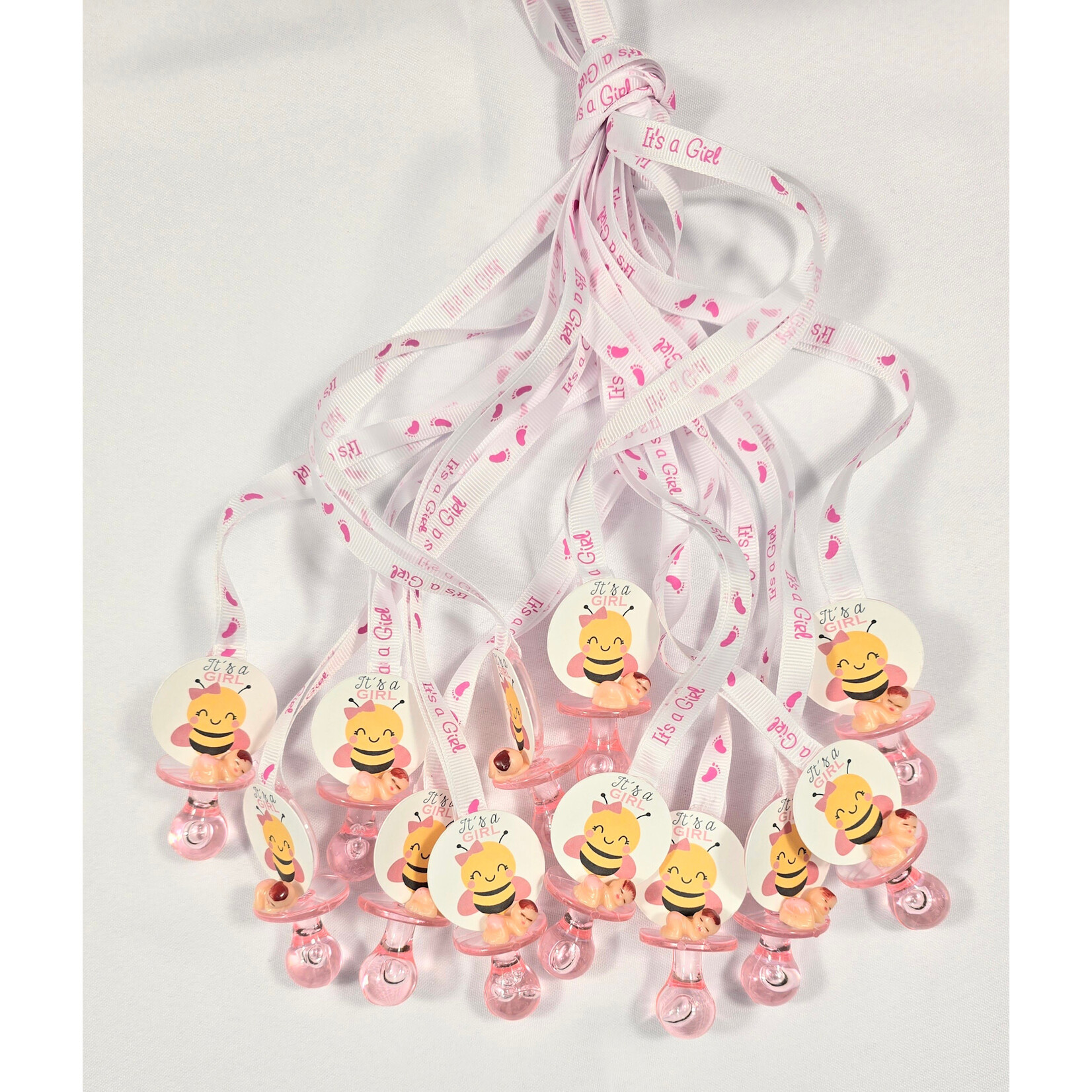 12pc Necklace Pacifiers w/ Bee - Baby Shower Gender Reveal