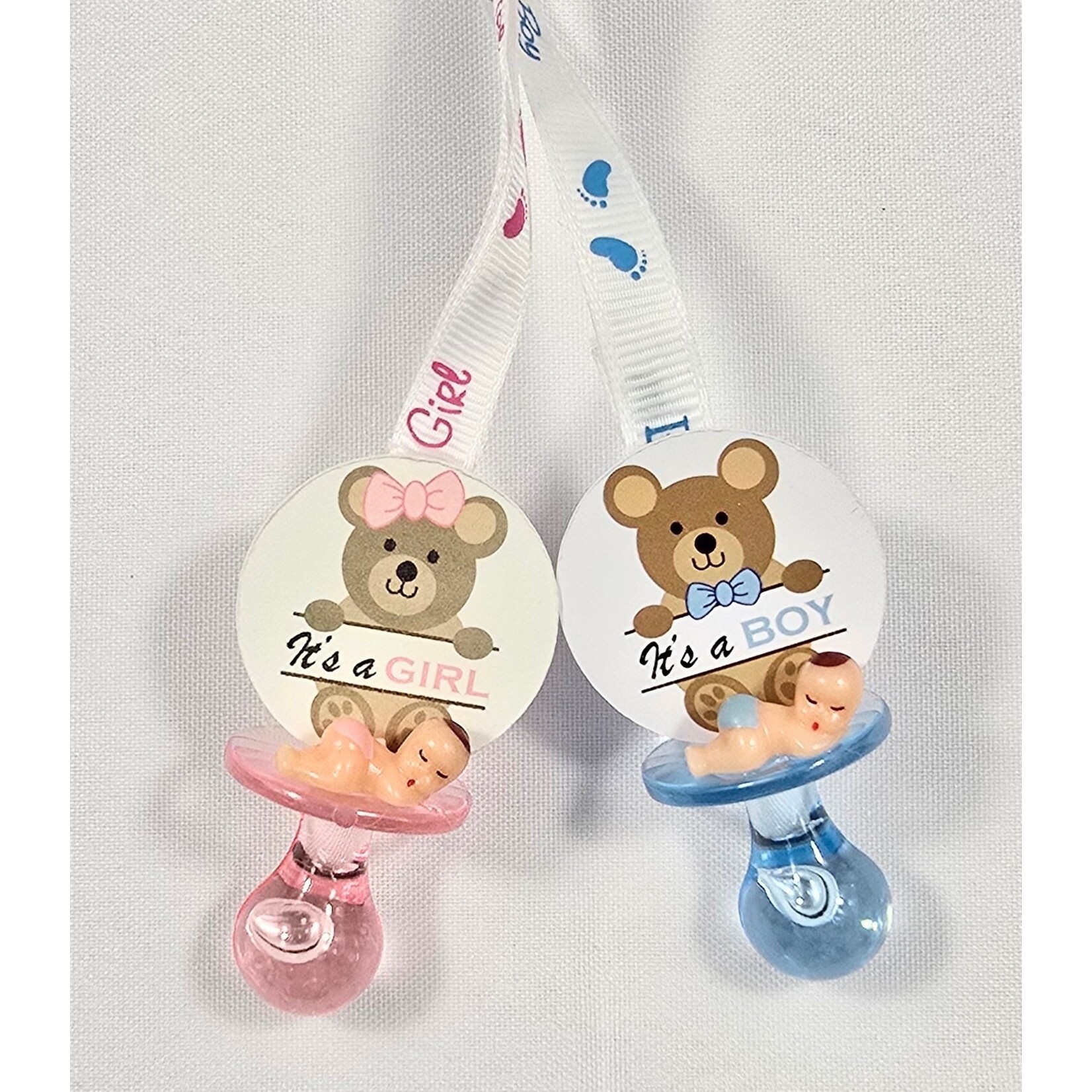 12pc Necklace Pacifiers w/ Bear - Baby Shower - Gender Reveal