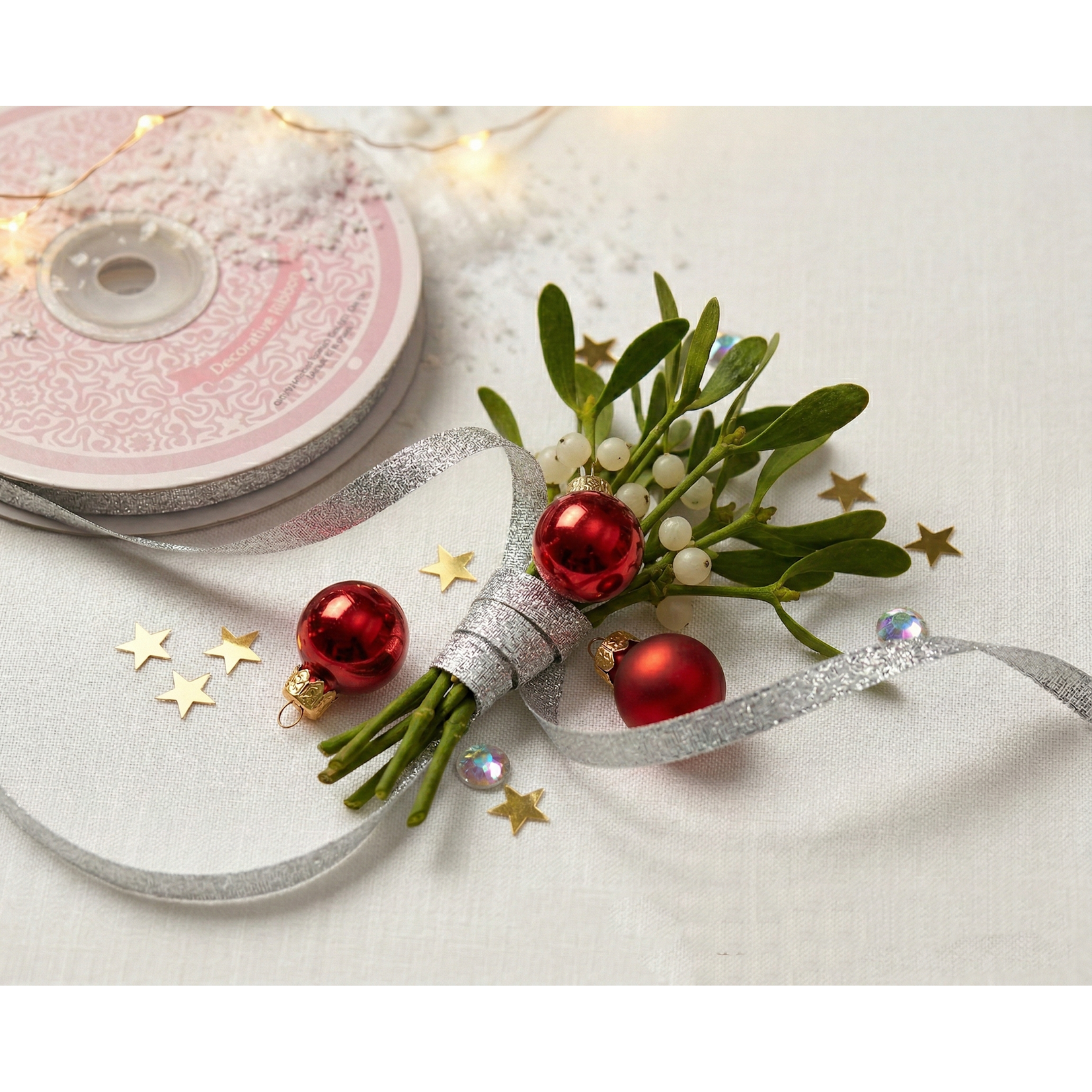 CREATIVE IDEAS 1/4" x 25 Yards Metallic Taffeta Ribbon Roll - Silver