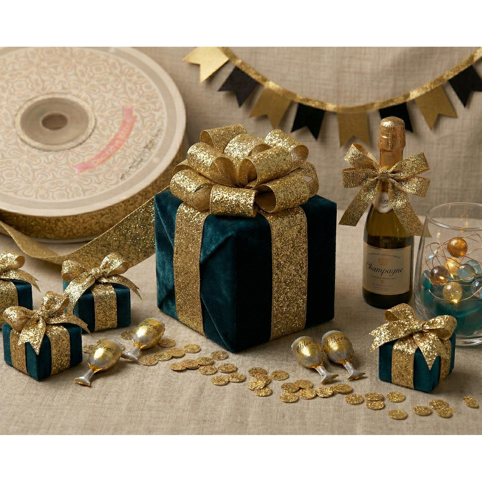 7/8" x 25 Yards Metallic Taffeta Ribbon Roll - Gold