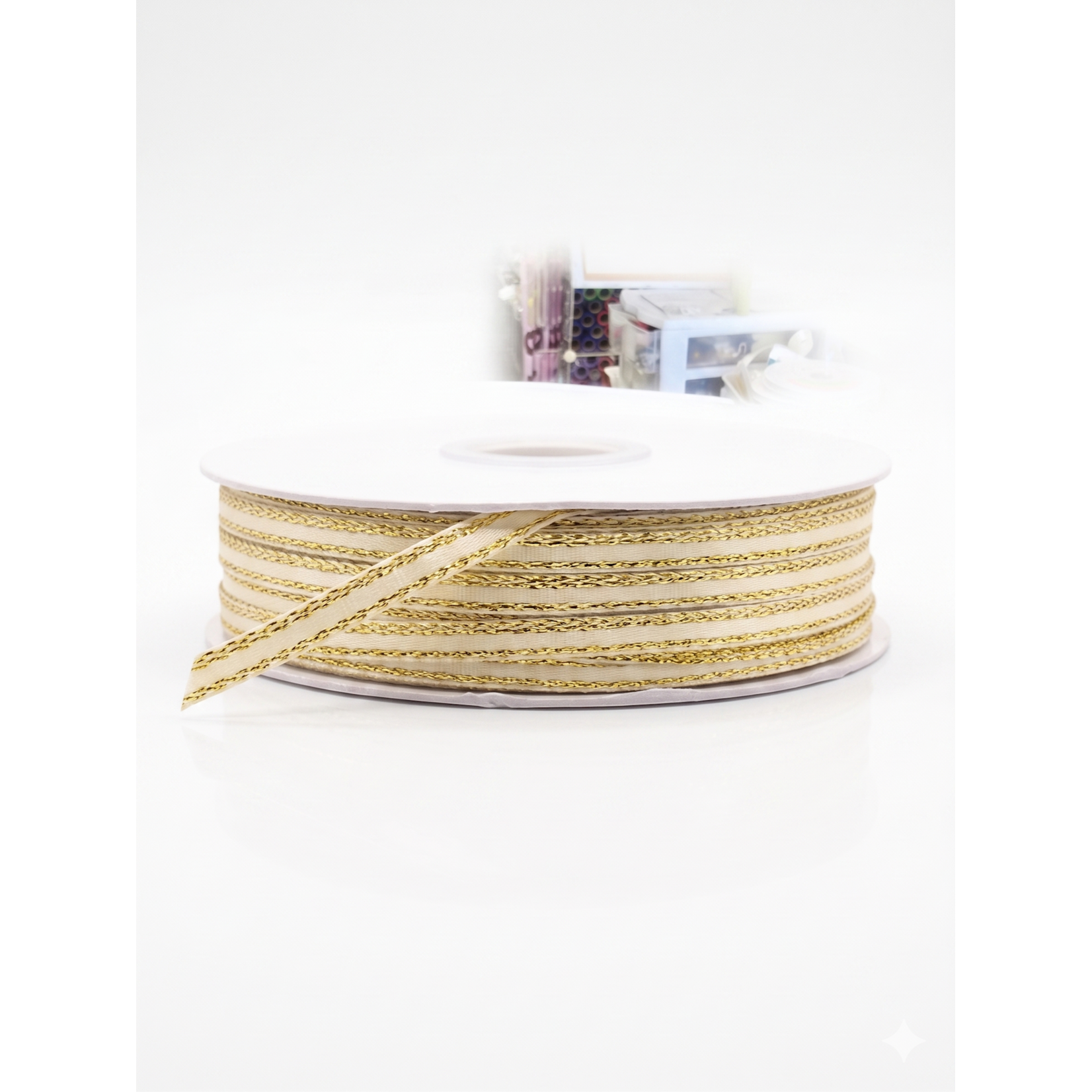 1/8" Satin Ribbon with Gold Metallic Edge (50 Yards) – Premium Craft, Favor & Gift Wrapping Ribbon
