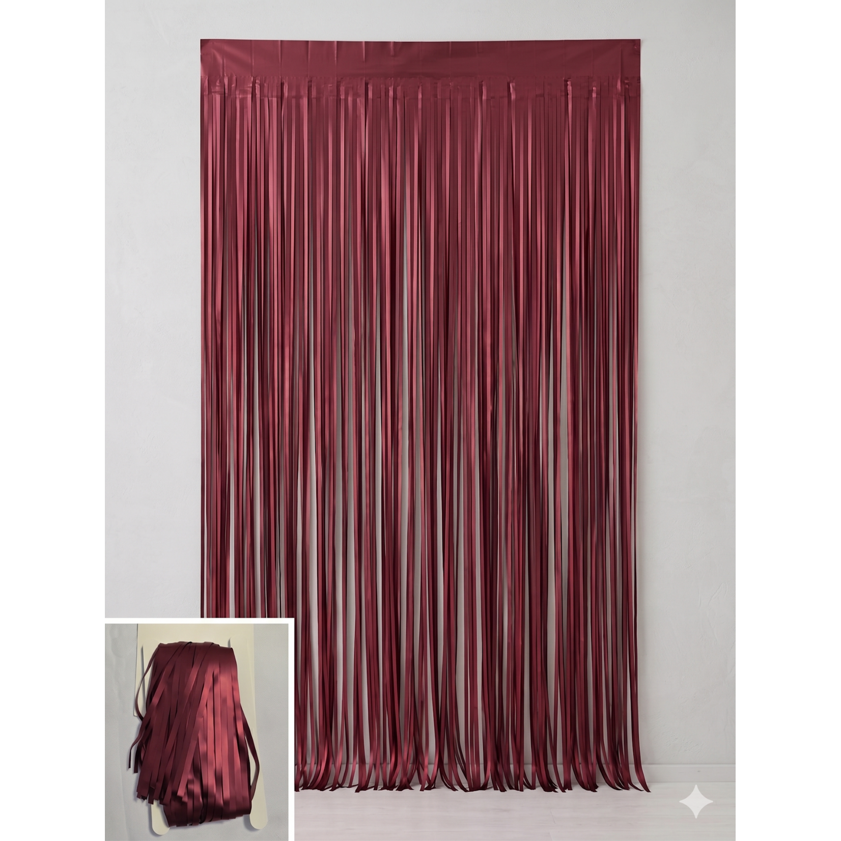 Matte Metallic Tinsel Foil Fringe Curtain – 36"x 96" Backdrop