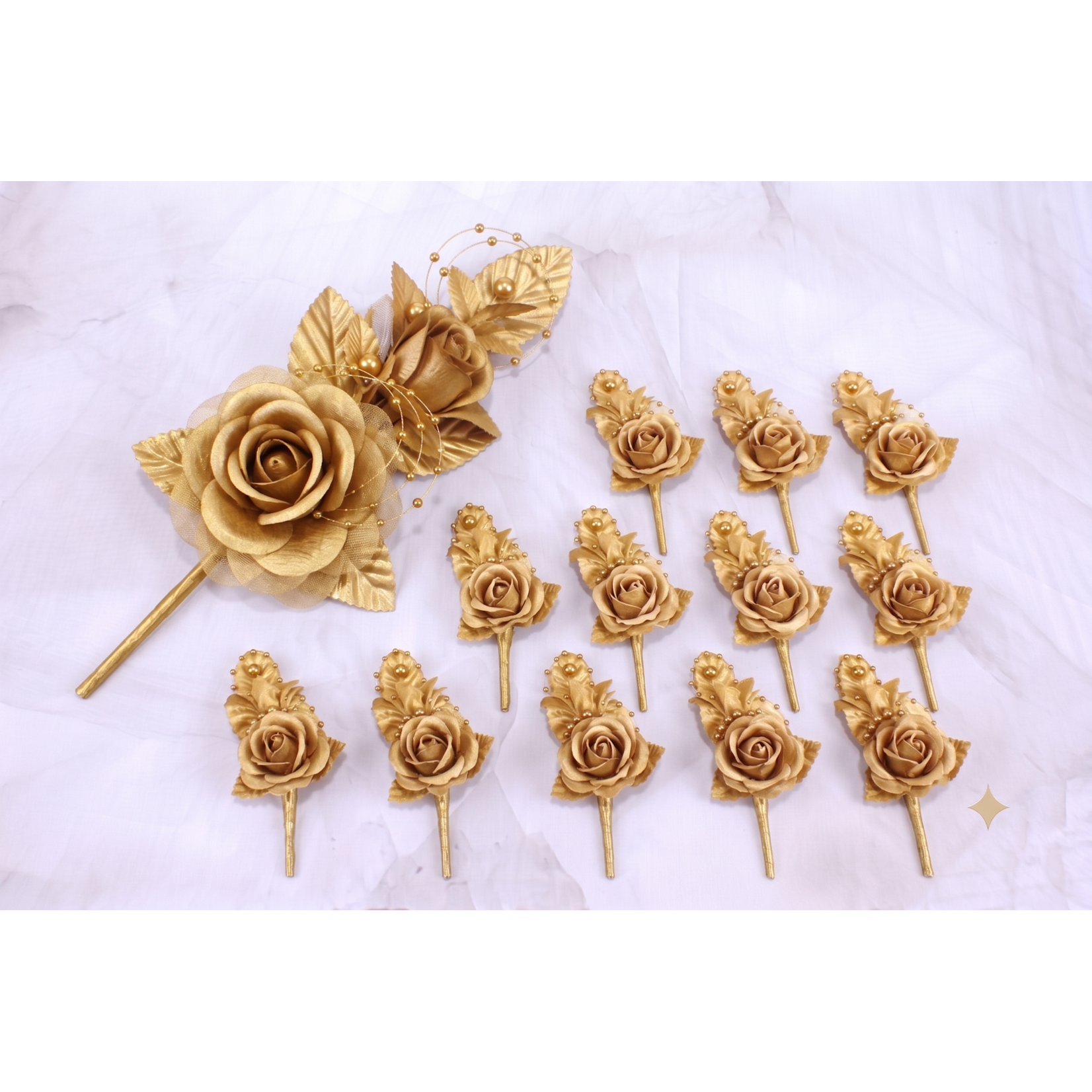 6"  Silk Corsage Flowers with Pearl Spray - Pack of 12