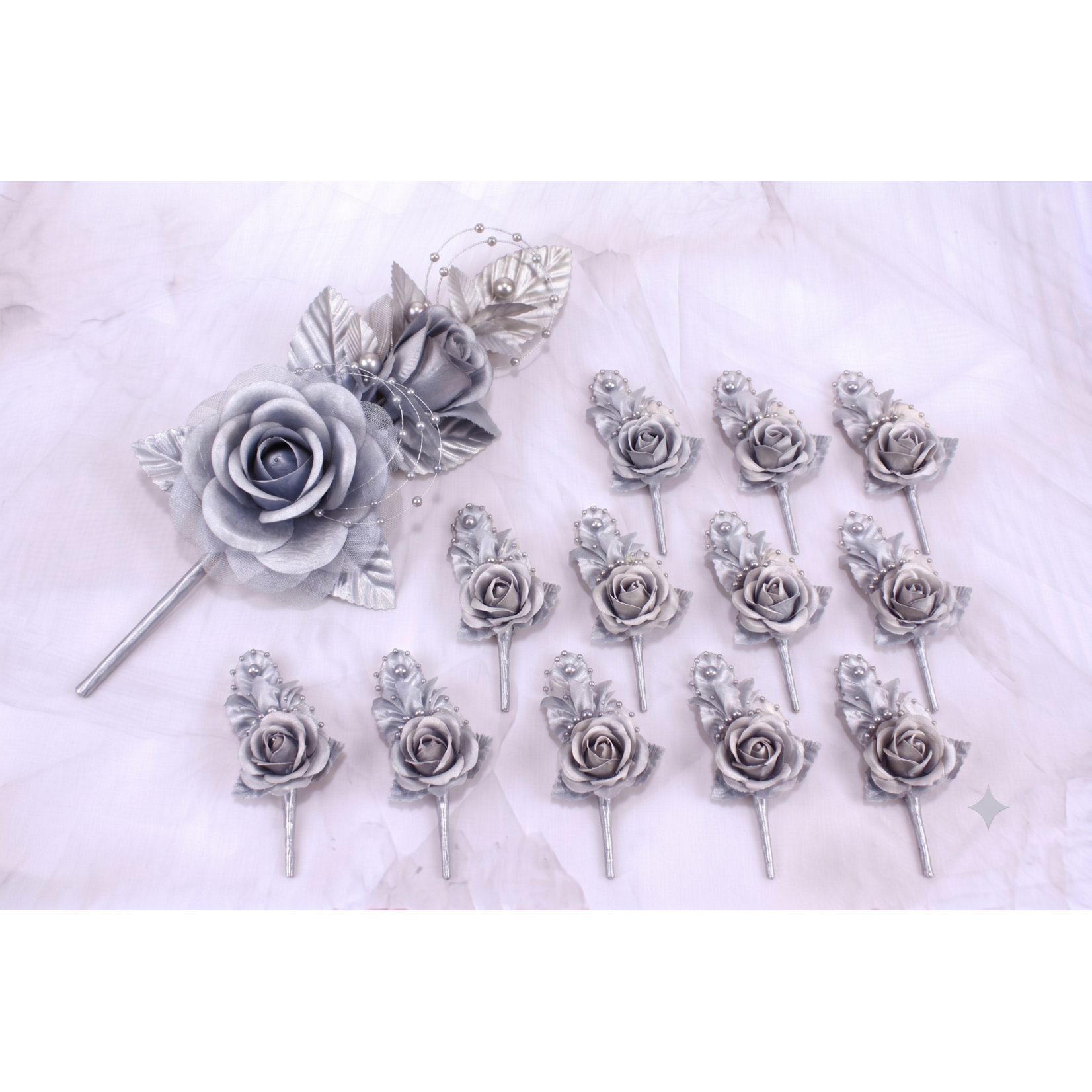 6"  Silk Corsage Flowers with Pearl Spray - Pack of 12