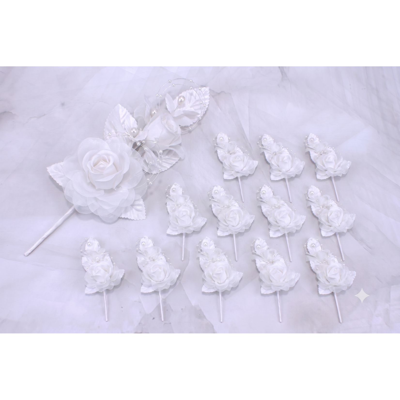 6"  Silk Corsage Flowers with Pearl Spray - Pack of 12