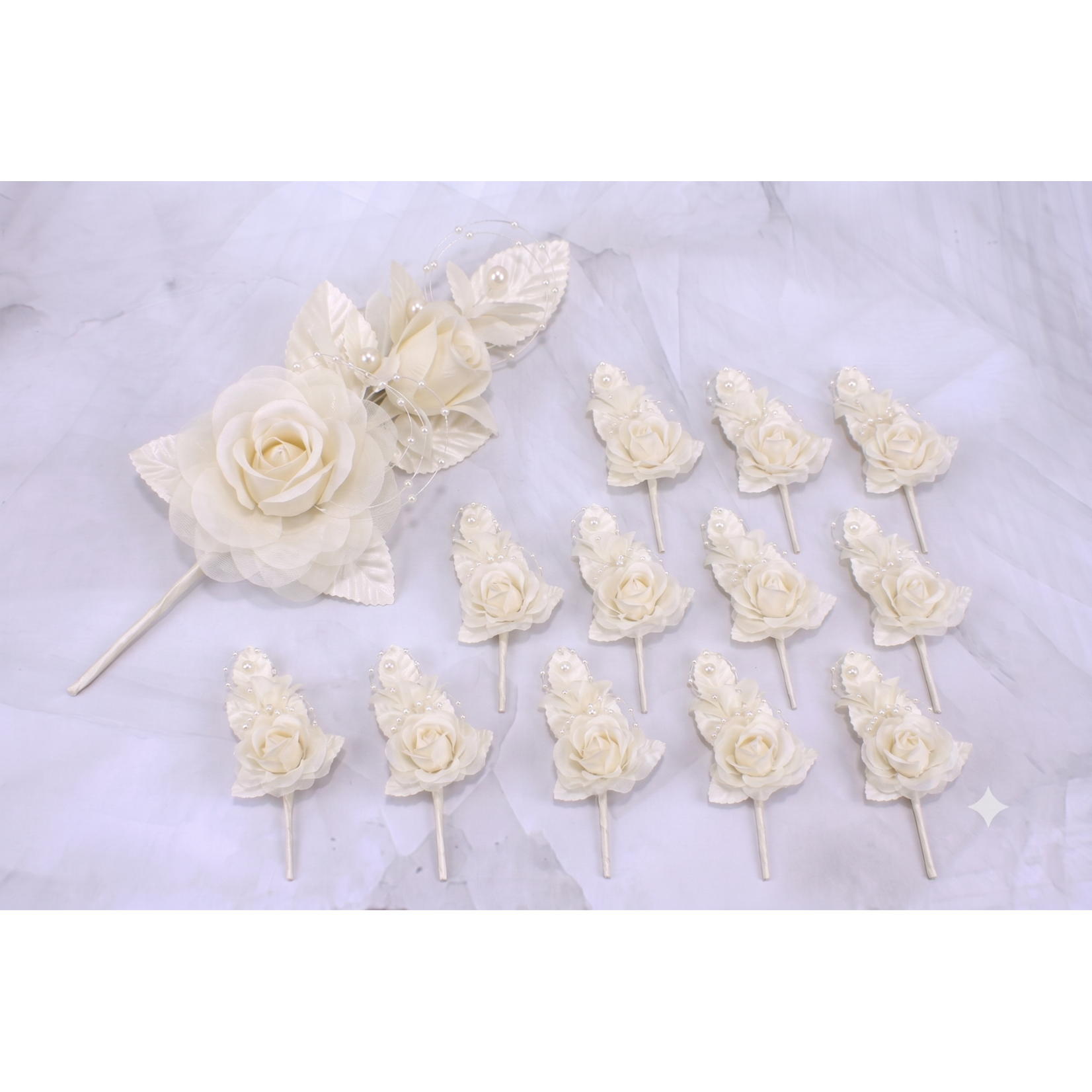 6"  Silk Corsage Flowers with Pearl Spray - Pack of 12