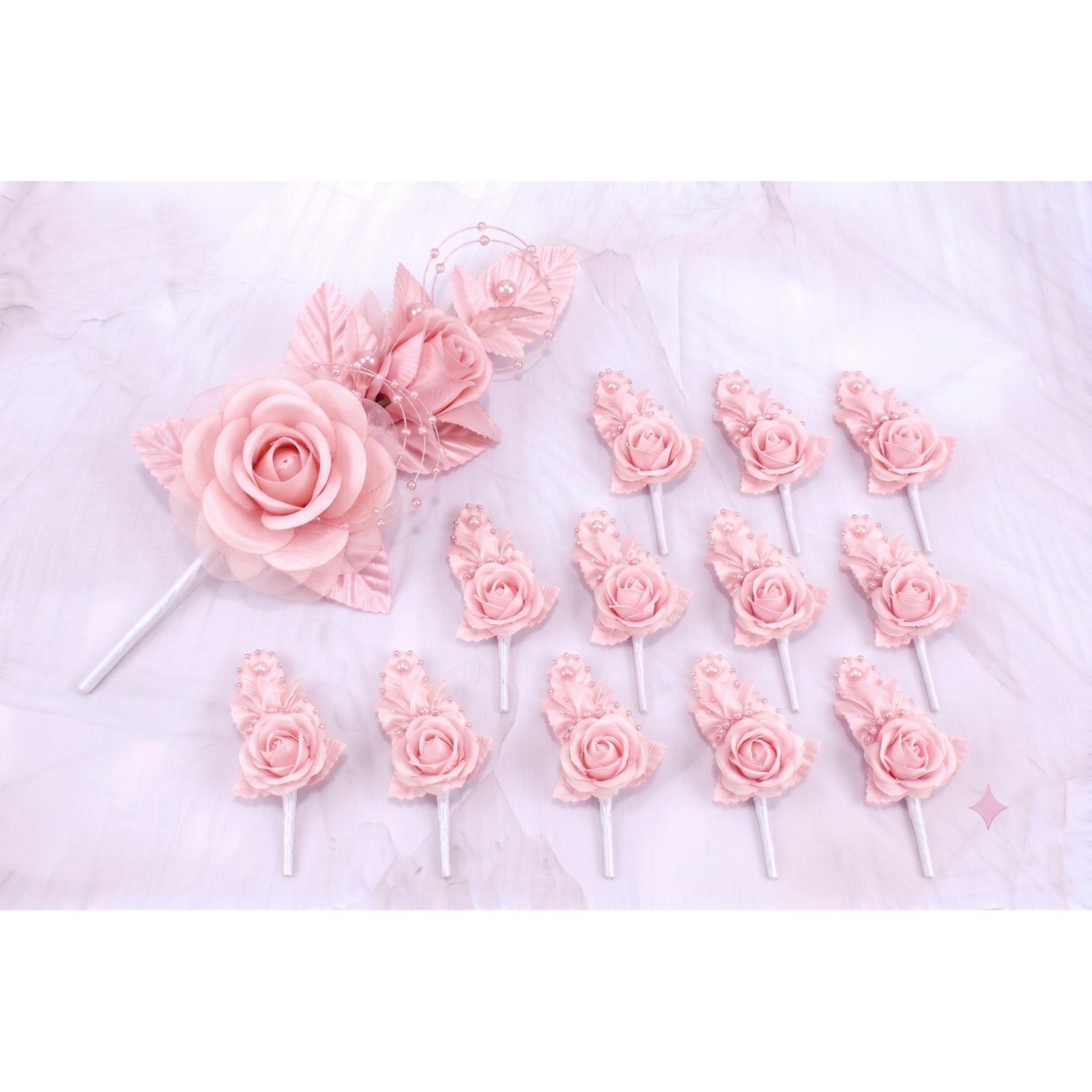 6"  Silk Corsage Flowers with Pearl Spray - Pack of 12