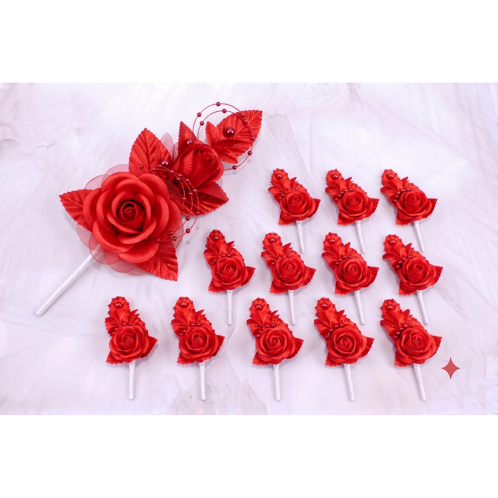 6"  Silk Corsage Flowers with Pearl Spray - Pack of 12
