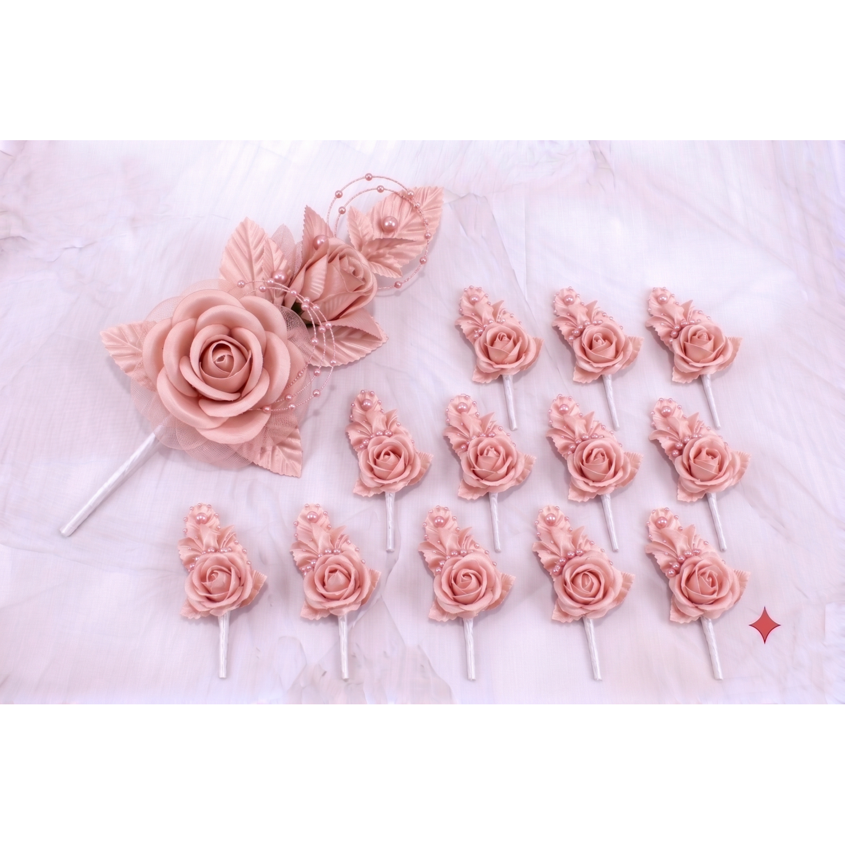 6"  Silk Corsage Flowers with Pearl Spray - Pack of 12