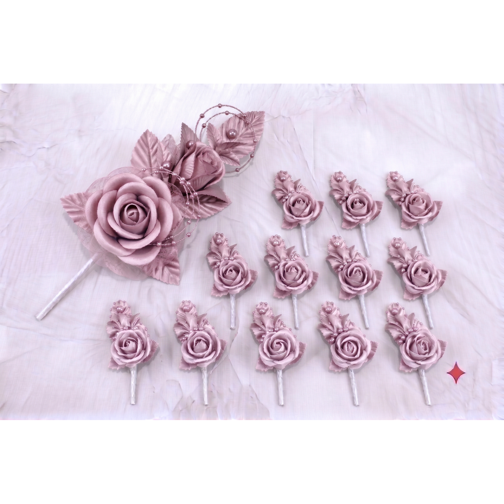 6"  Silk Corsage Flowers with Pearl Spray - Pack of 12