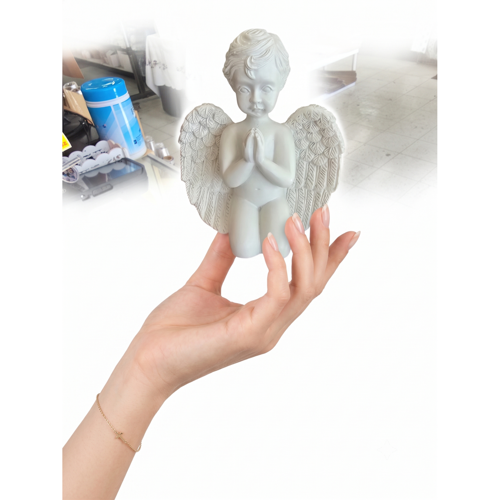 4-Inch Mini Kneeling Praying Cherub Angel Figurine- Baptism, First Communion & DIY Painting