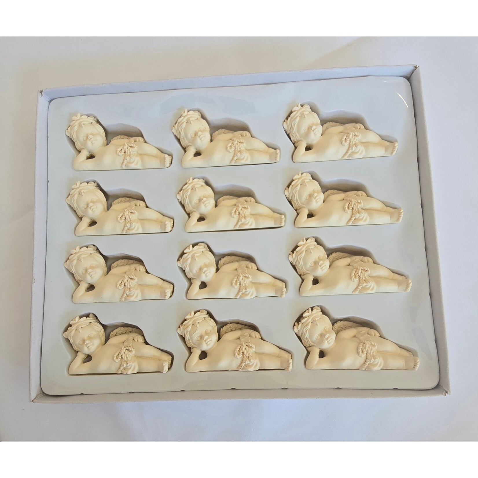 3" Ceramic Laying Angel Figurines – Pack of 12 | Decoration, Baptism & First Communion Favors