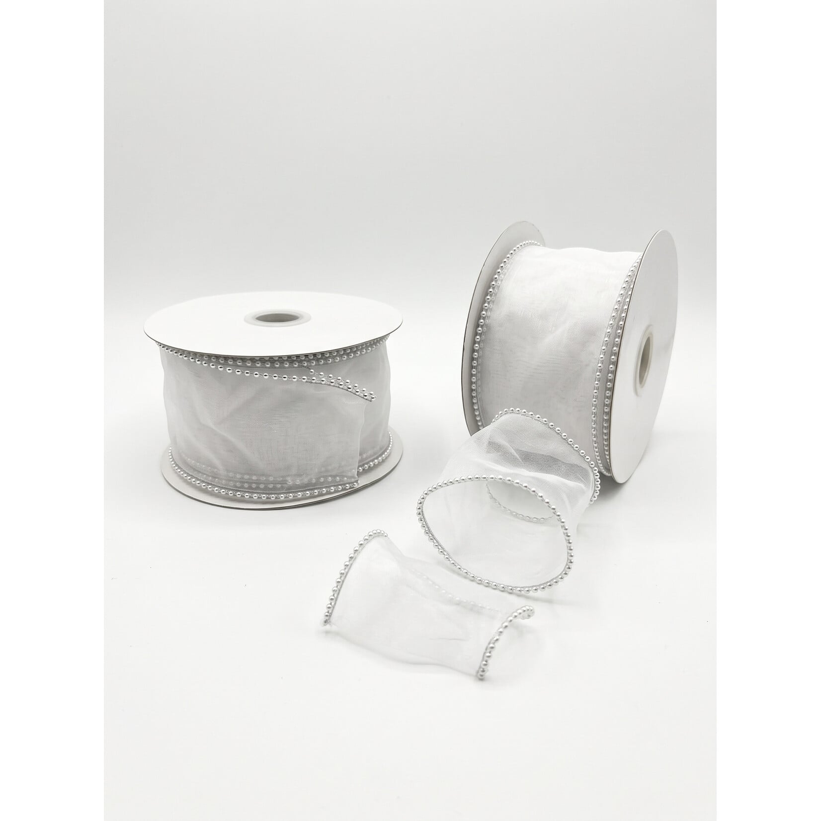 2.5" × 10 Yard Pearled Wired Organza Ribbon – Elegant Trim for Holiday Decor, Bows & Gift Wrapping