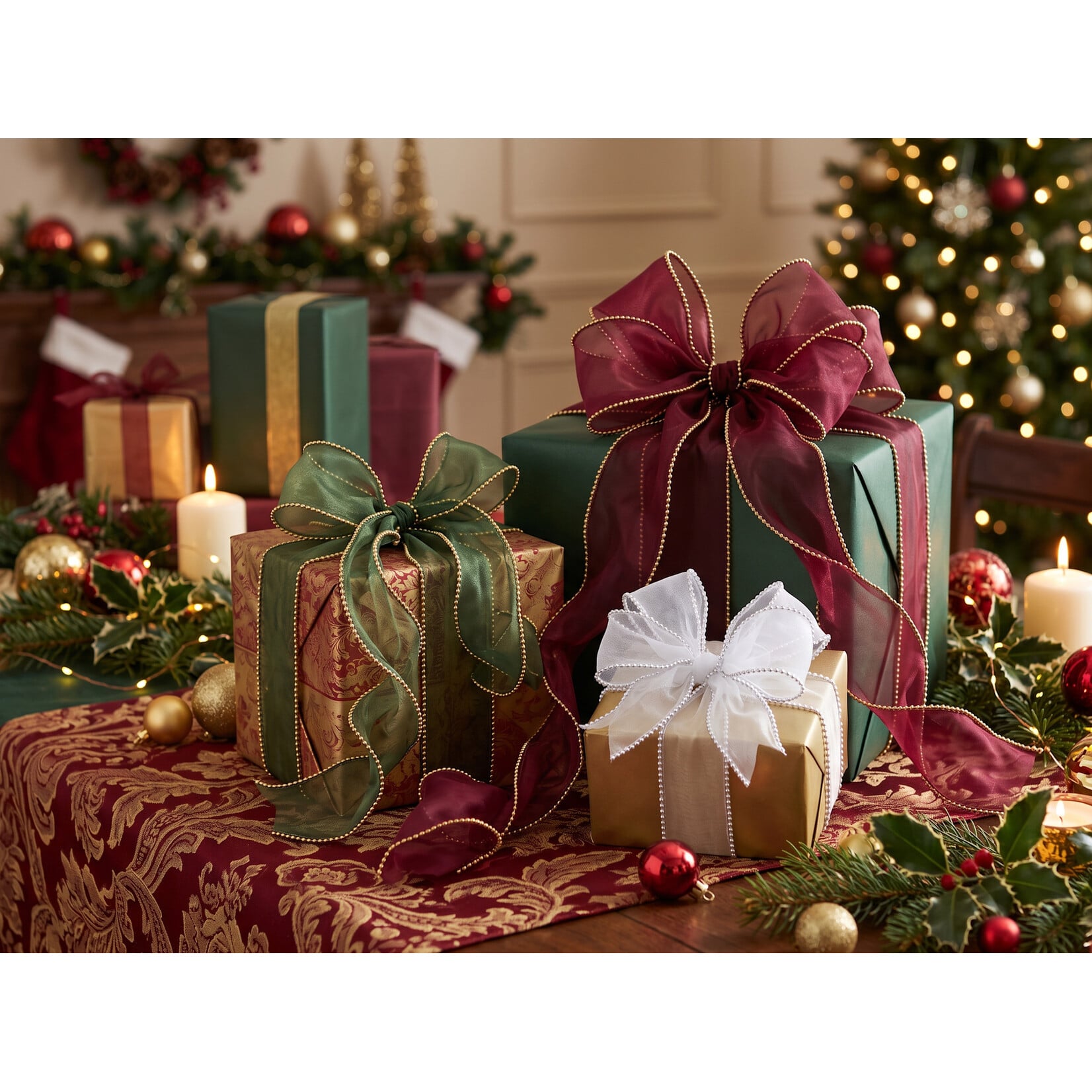2.5" × 10 Yard Pearled Wired Organza Ribbon – Elegant Trim for Holiday Decor, Bows & Gift Wrapping