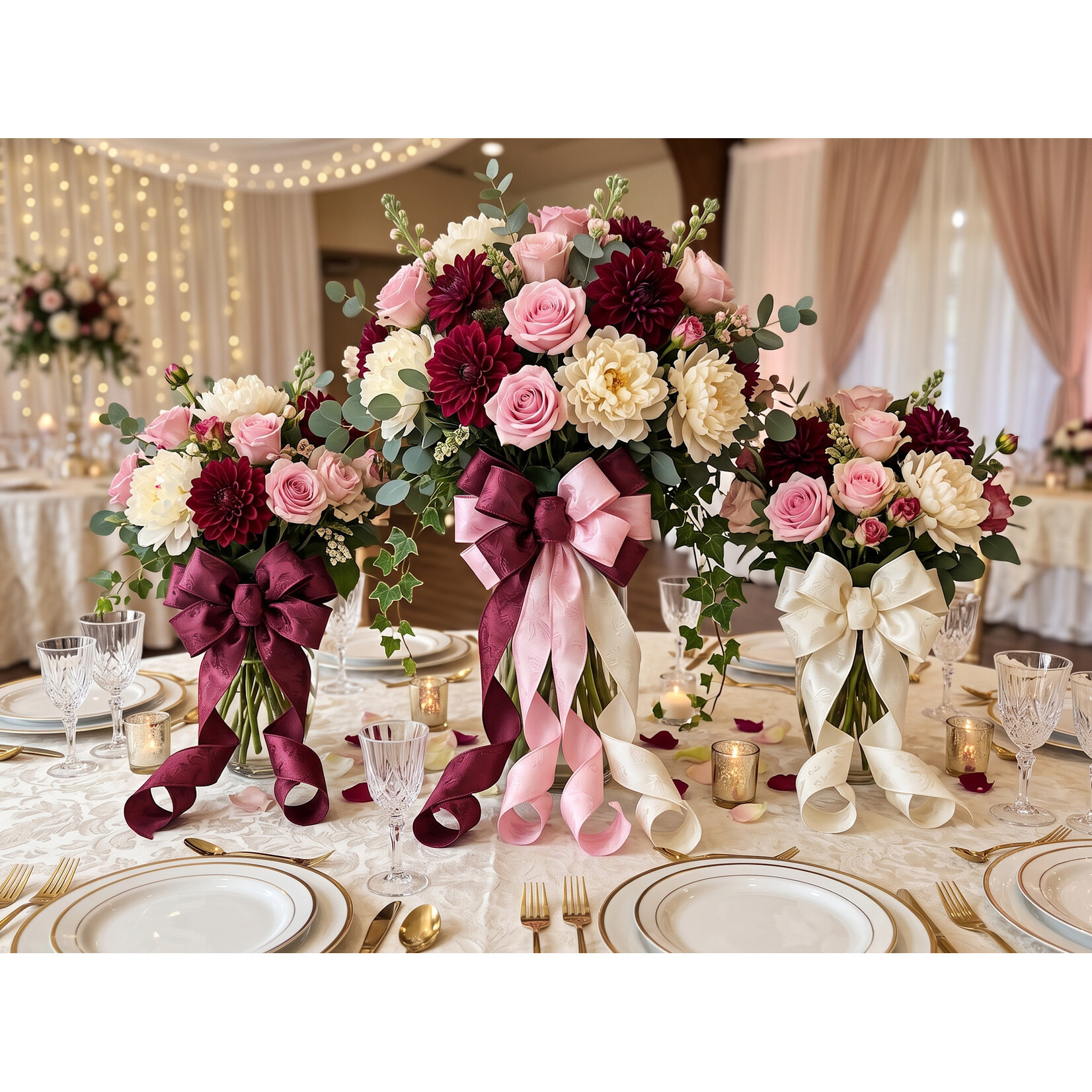 Premium Stamped Wired Satin Ribbon, 2"x10 Yards –Floral centerpieces, gift, pew bows, holiday decor, & event crafts