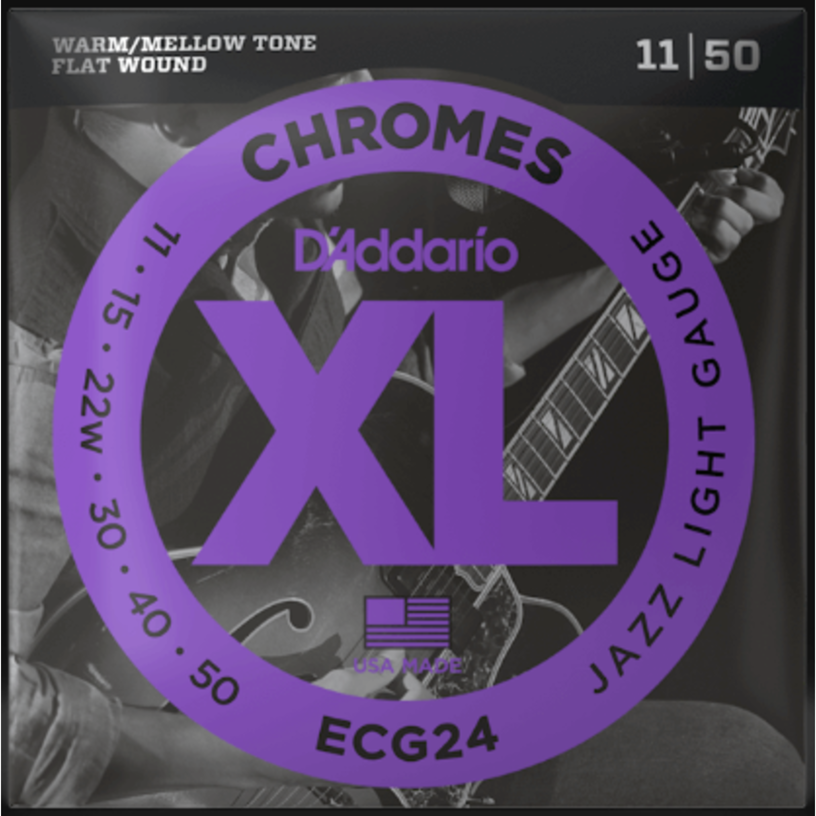 D'Addario ECG24 Chromes Flat Wound Jazz Light 11-50