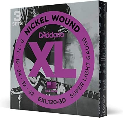 D'Addario EXL120-3D Nickel Wound Electric Guitar Strings, Super Light, 09-42, 3 Sets