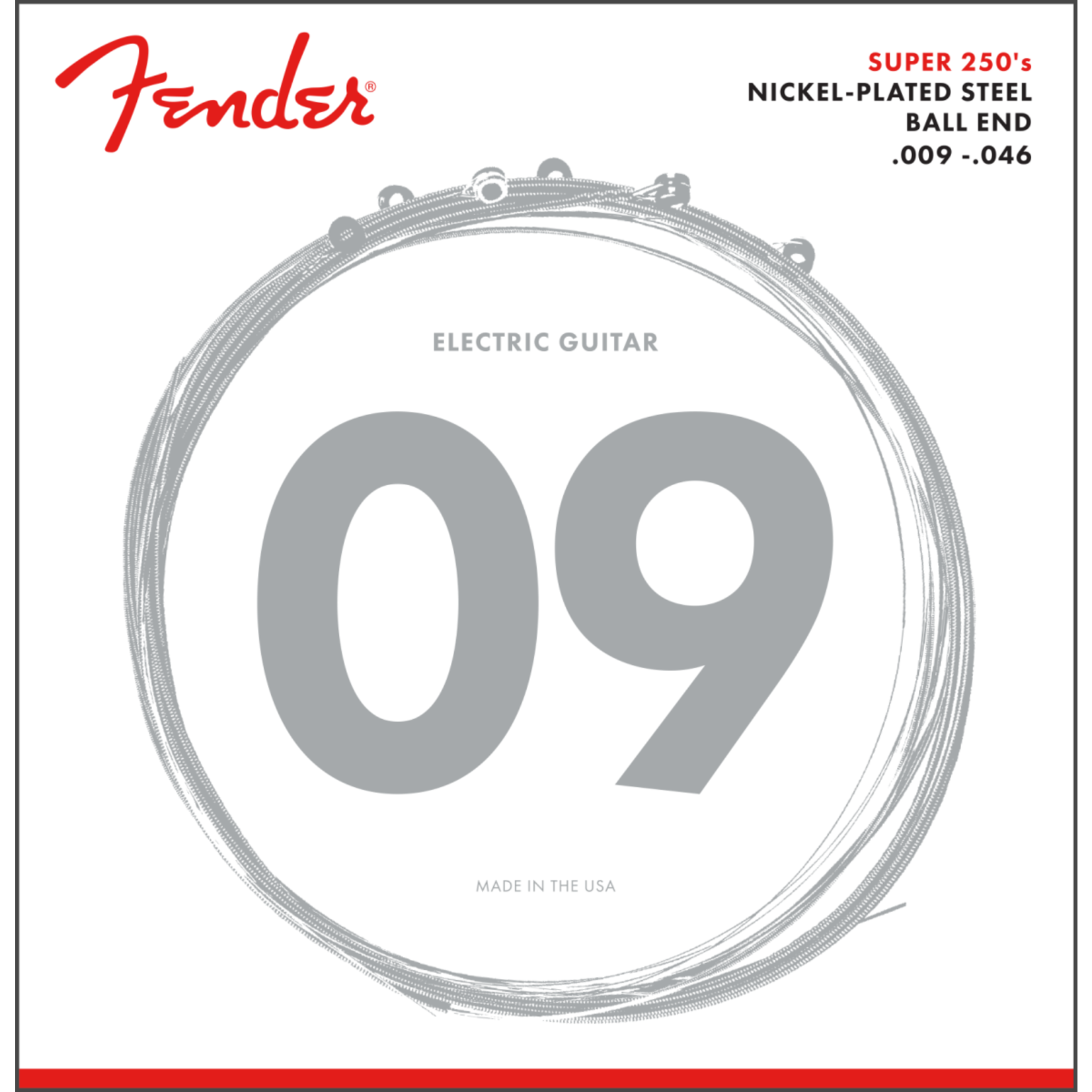 Fender Super 250 Guitar Strings, Nickel Plated Steel, Ball End, 250LR Gauges .009-.046