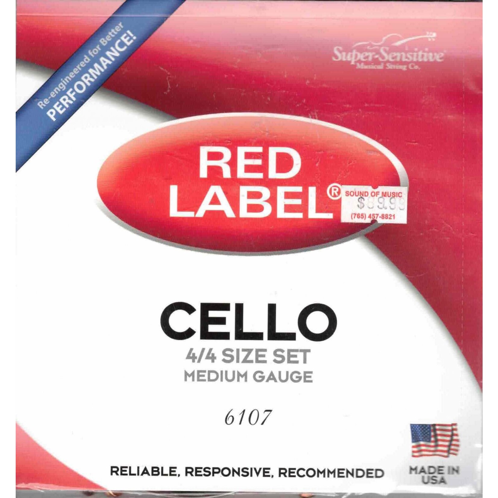 Super Sensitive Medium Tone Cello String Set, 4/4