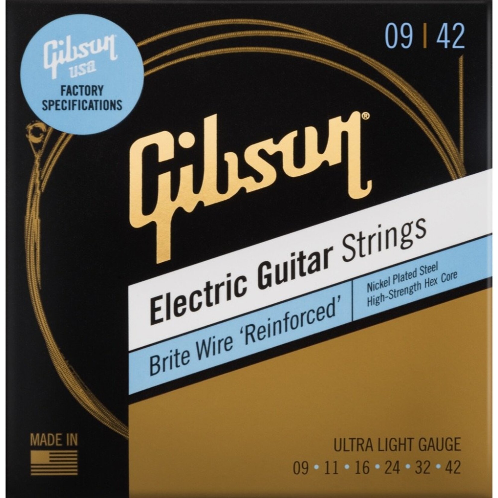 Gibson Brite Wire 'Reinforced' Electric Guitar Strings, Ultra-Light Gauge