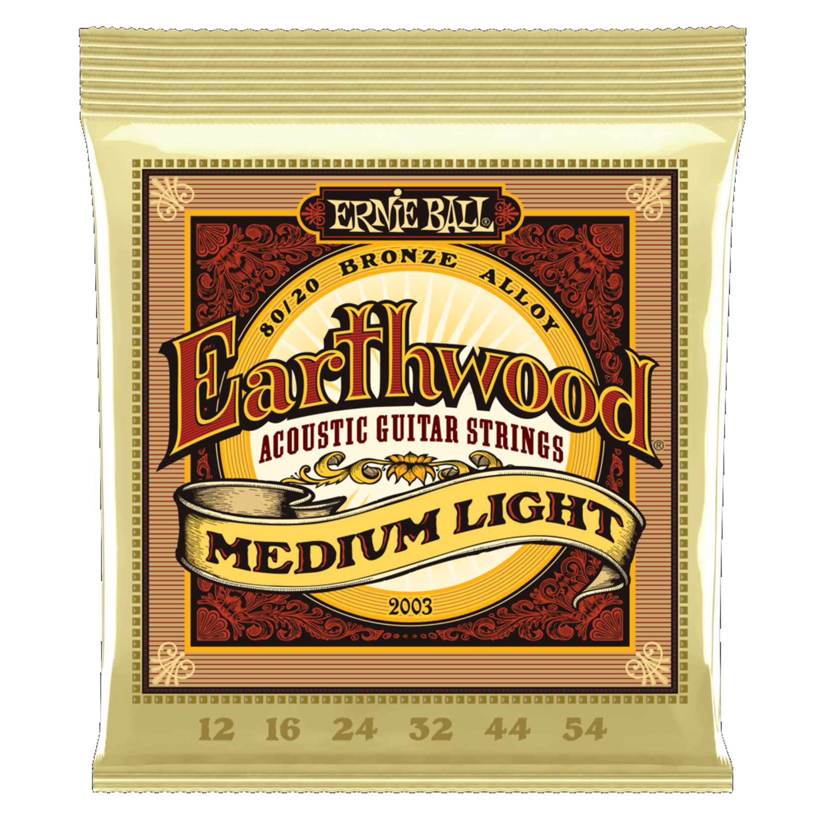 Ernie Ball 2003 Medium Light Earthwood 80/20 Bronze Acoustic Guitar Strings 12-54 Gauge