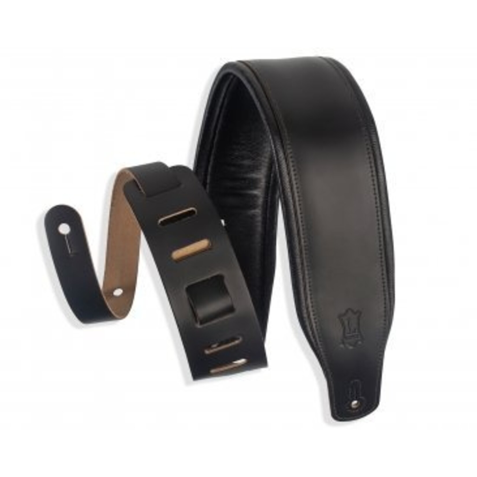 Levy's M26PD-BLK 3" Black Top Grain Leather Guitar Strap