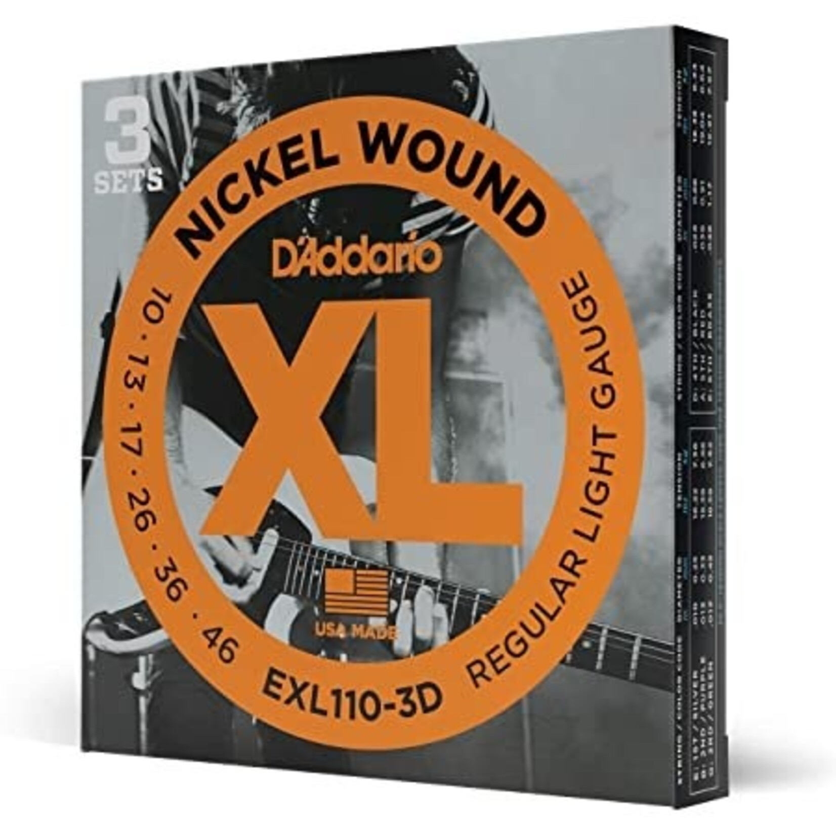 D'Addario EXL110-3D Nickel Wound Electric Guitar Strings Regular Light 10-46 3 Sets