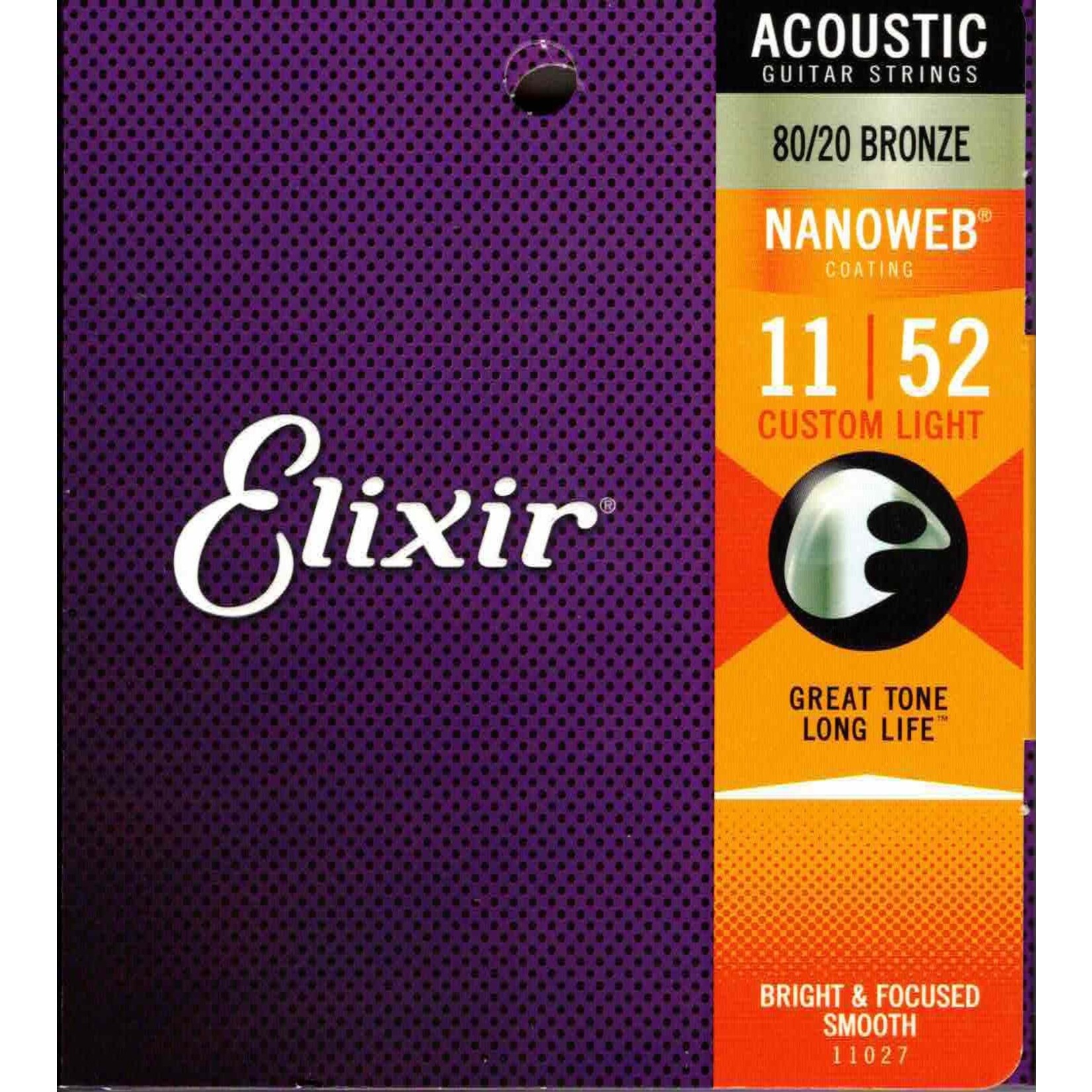 Elixir 11027 Nanoweb Custom Light Acoustic Guitar Strings 11/52