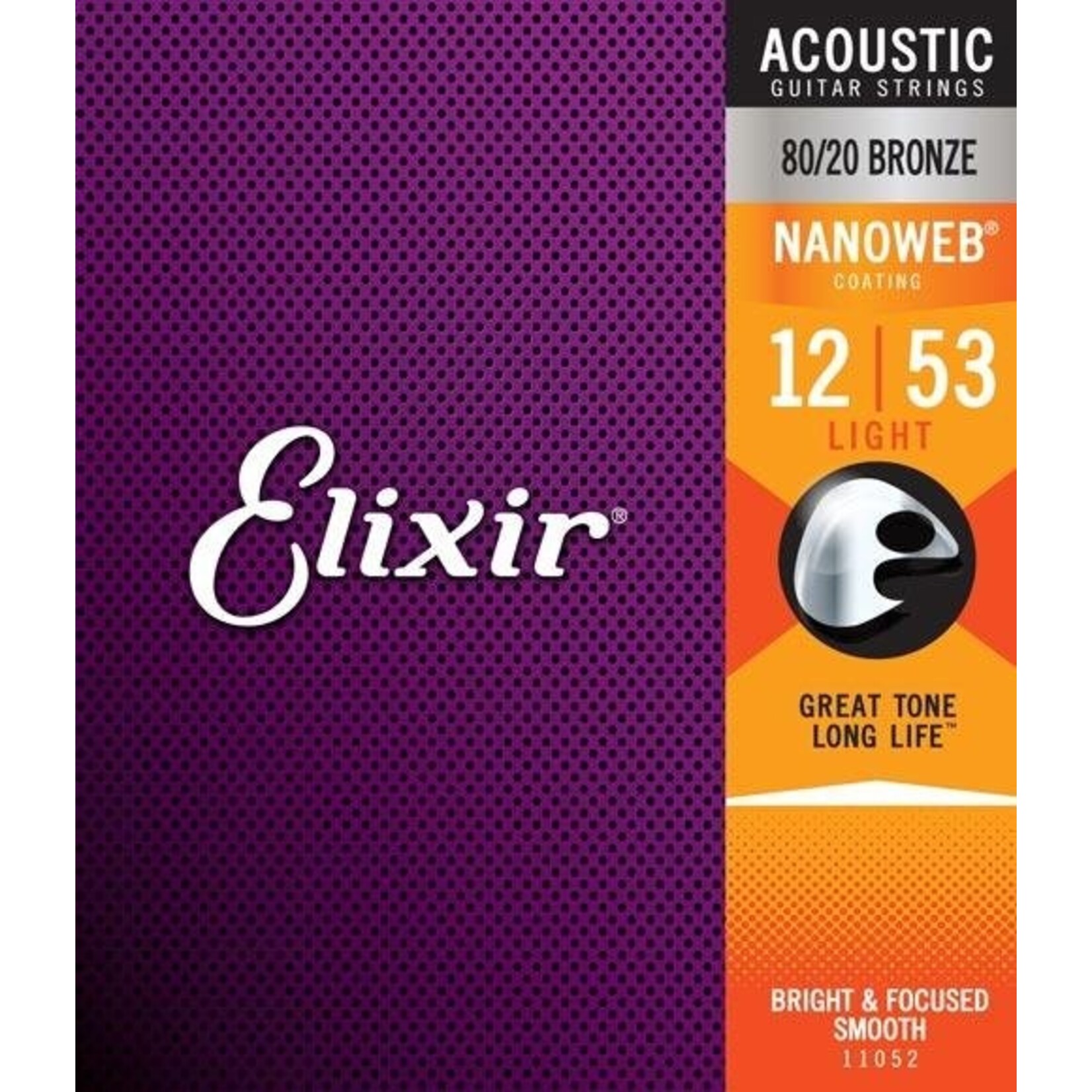 Elixir 11052 Nanoweb Acoustic Guitar Strings 80/20 Bronze Light Gauge .012-.053