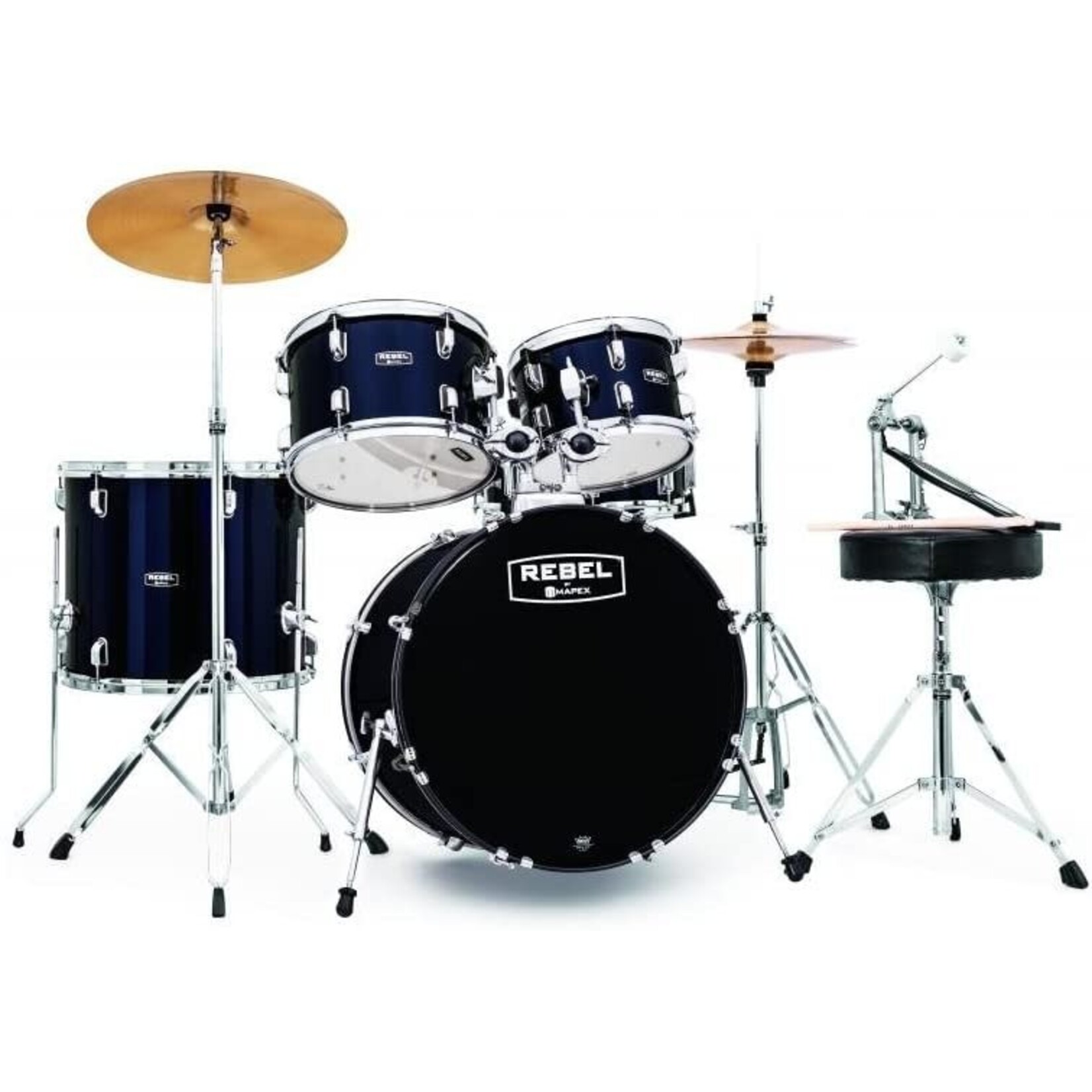 Mapex RB5844FTCYB Rebel 5 Piece Drum Kit with Hardware and Cymbals - Royal Blue