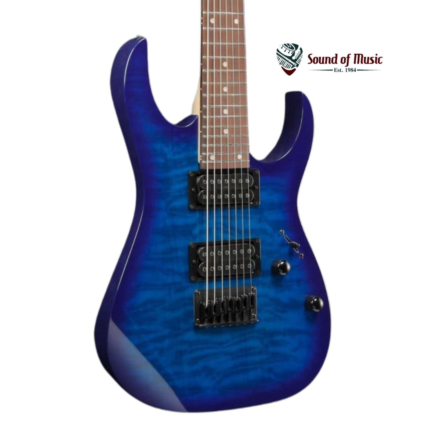 Ibanez GRG7221QATBB GIO RG 7str Electric Guitar - Transparent Blue Burst