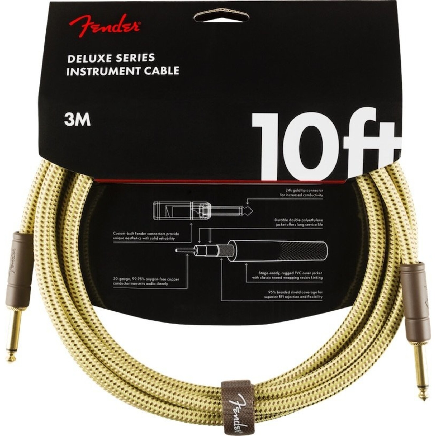 Fender Deluxe Series 10' Instrument Cable - Tweed