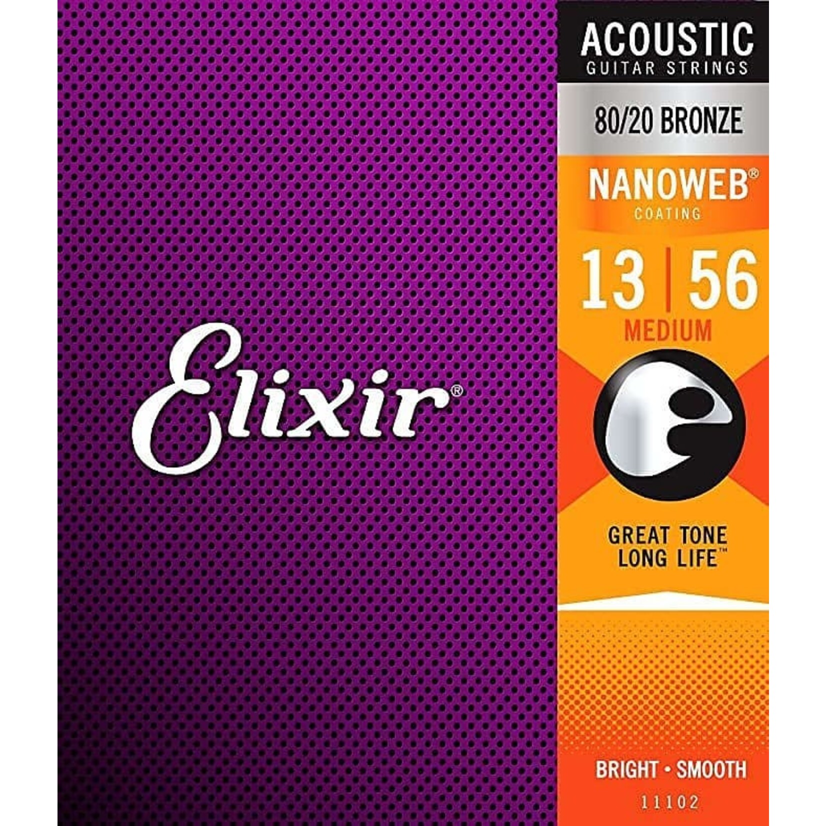 Elixir 11102 Nanoweb Medium Acoustic Guitar Strings 80/20 Bronze