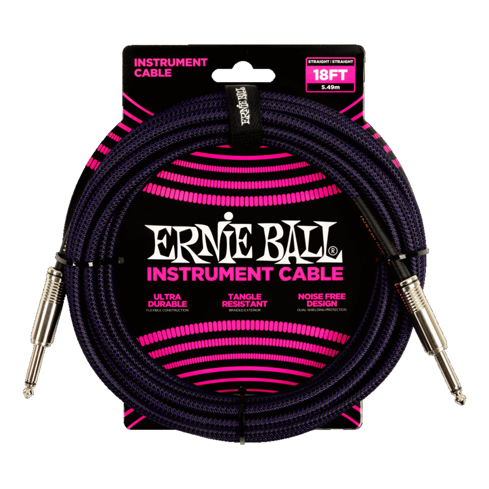 Ernie Ball Braided Instrument Cable Straight/Straight 18ft - Purple/Black