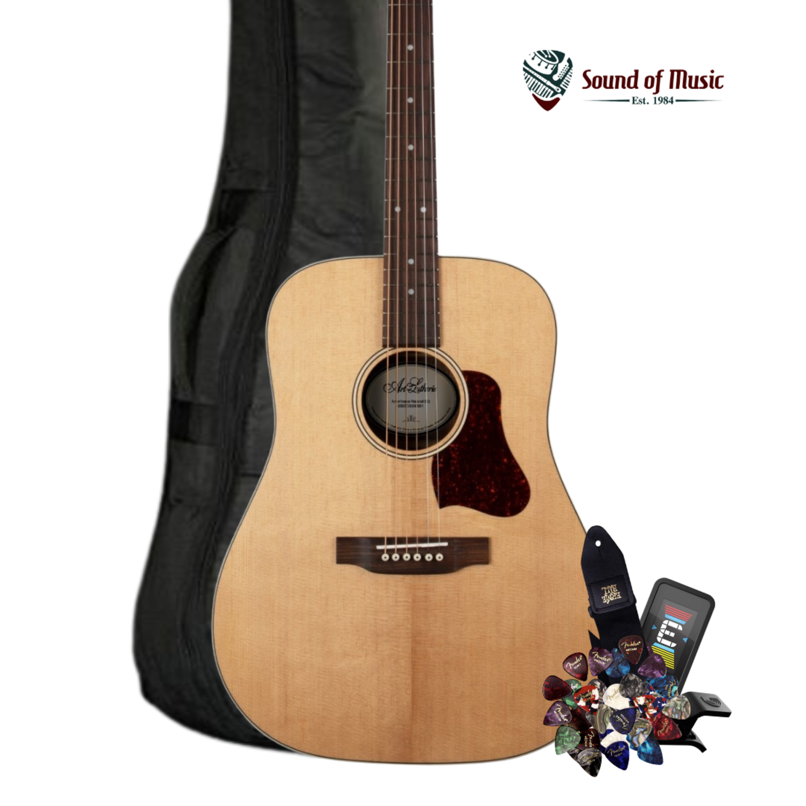 Art & Lutherie Americana Natural EQ Dreadnought Acoustic-Electric Guitar Package W/Gig Bag, Strap, Tuner & Picks