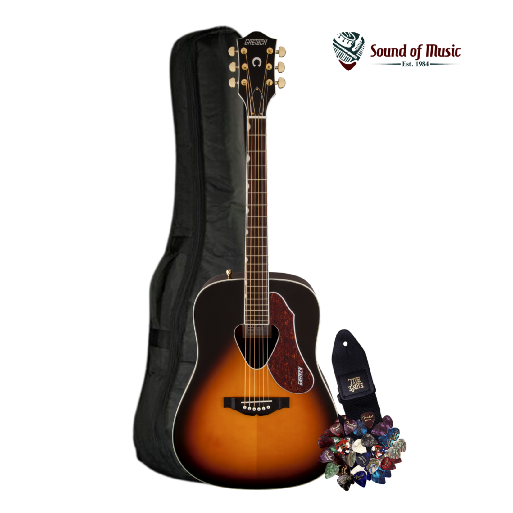 Gretsch G5024E Rancher Dreadnought Acoustic-Electric Guitar Package W/Gig Bag, Strap & Picks - Sunburst