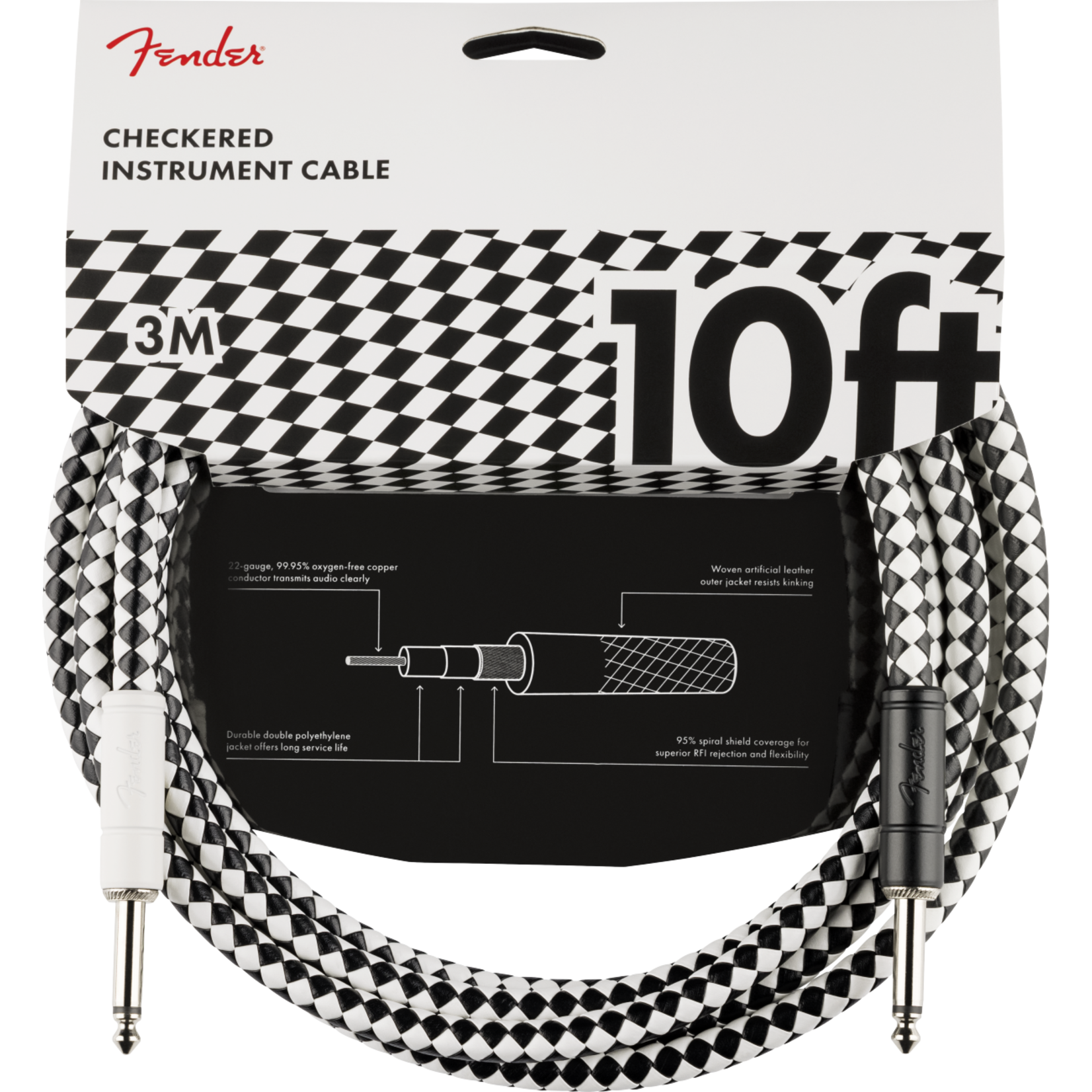 Fender Pro 10' Instrument Cable - Checkerboard